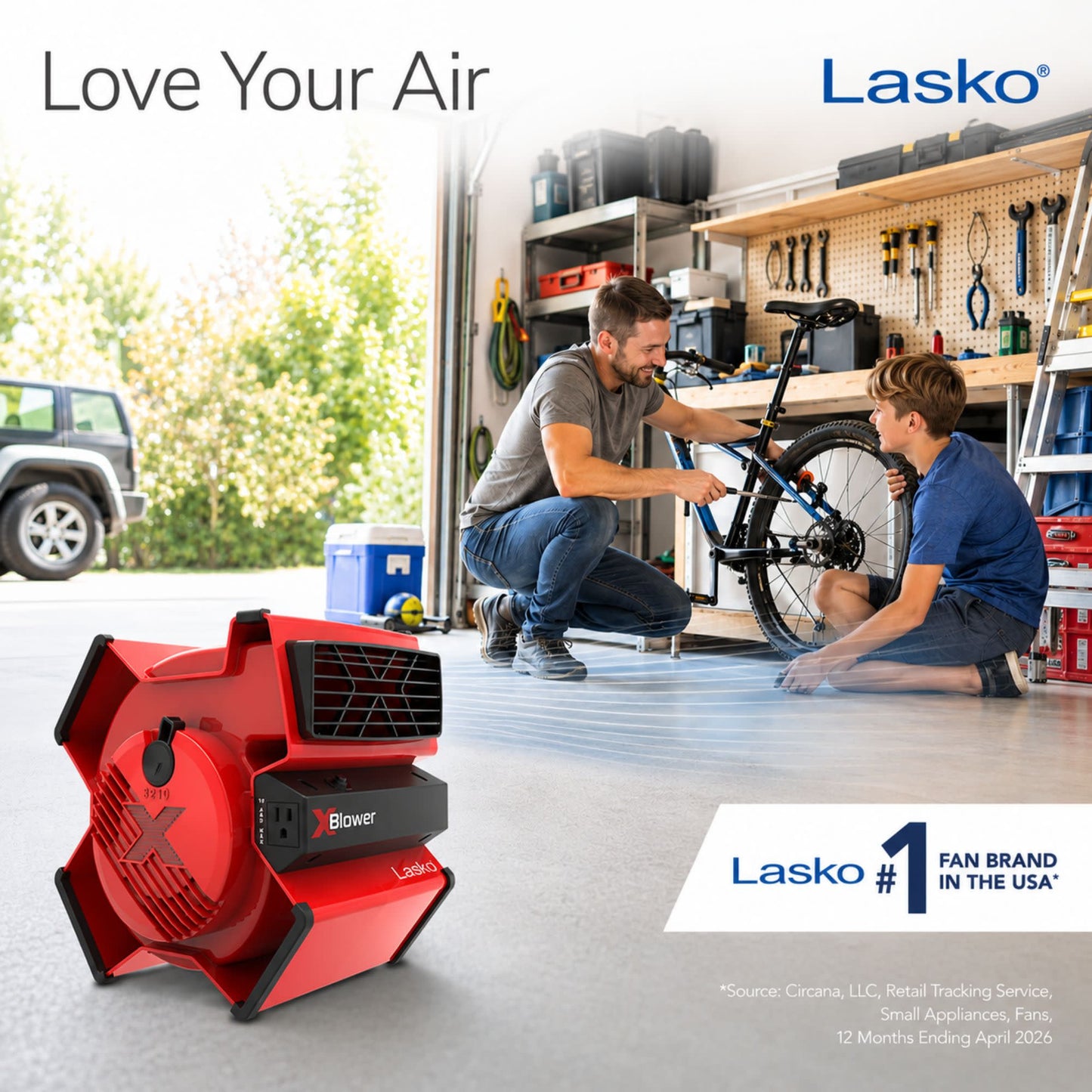 Lasko X-Blower 11" Air Mover Blower Fan: 3-Speed, High Velocity, 1 Outlet, Red