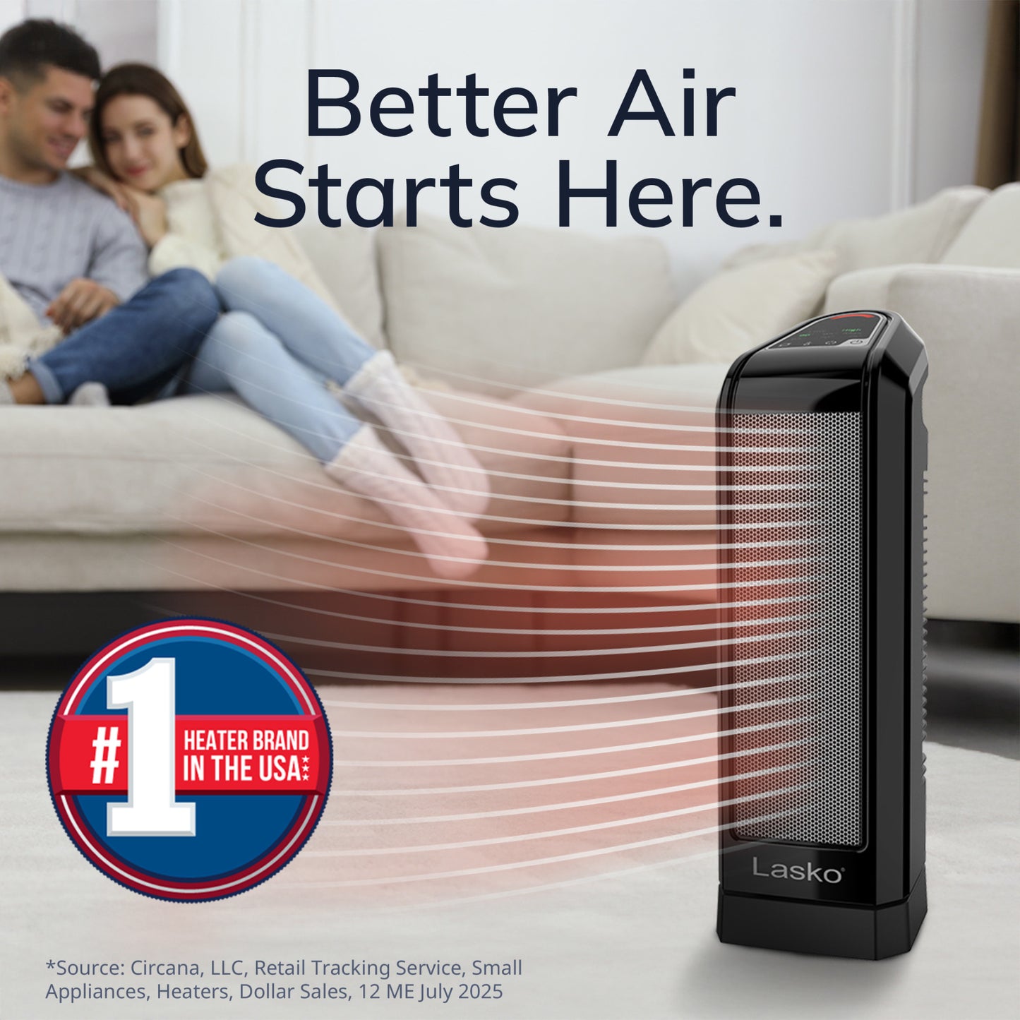 Lasko 1500W Electronic Ceramic Tower Space Heater with Touch Control, CT16558, Black