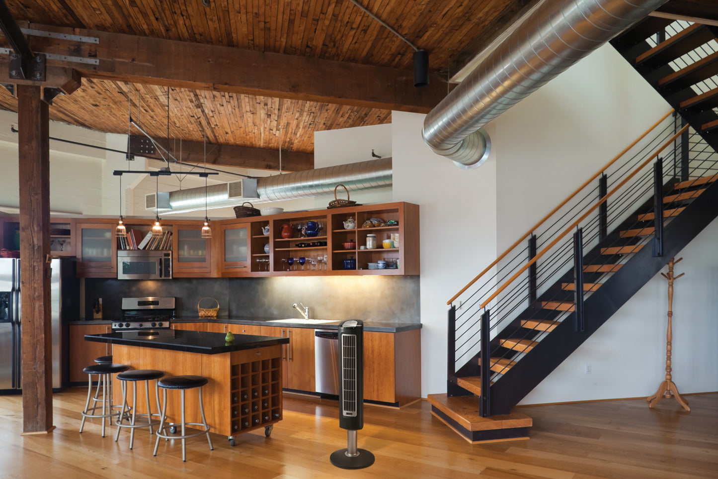 Lasko 38" Wind Tower 3-Speed Oscillating Tower Fan with Remote and Timer, 2519, Gray