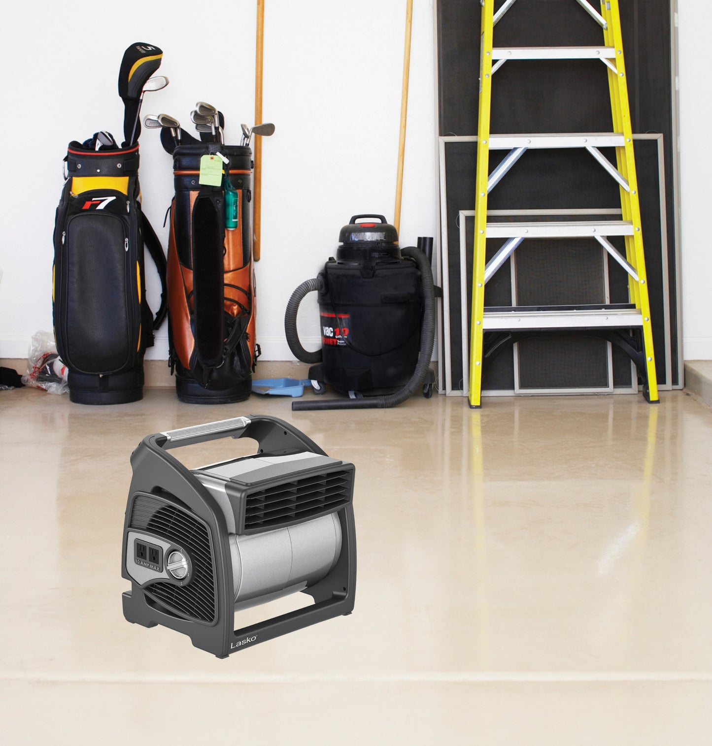 Lasko Max Performance Pivoting Utility Blower Floor Fan with Accessory Outlet, U15701, Black