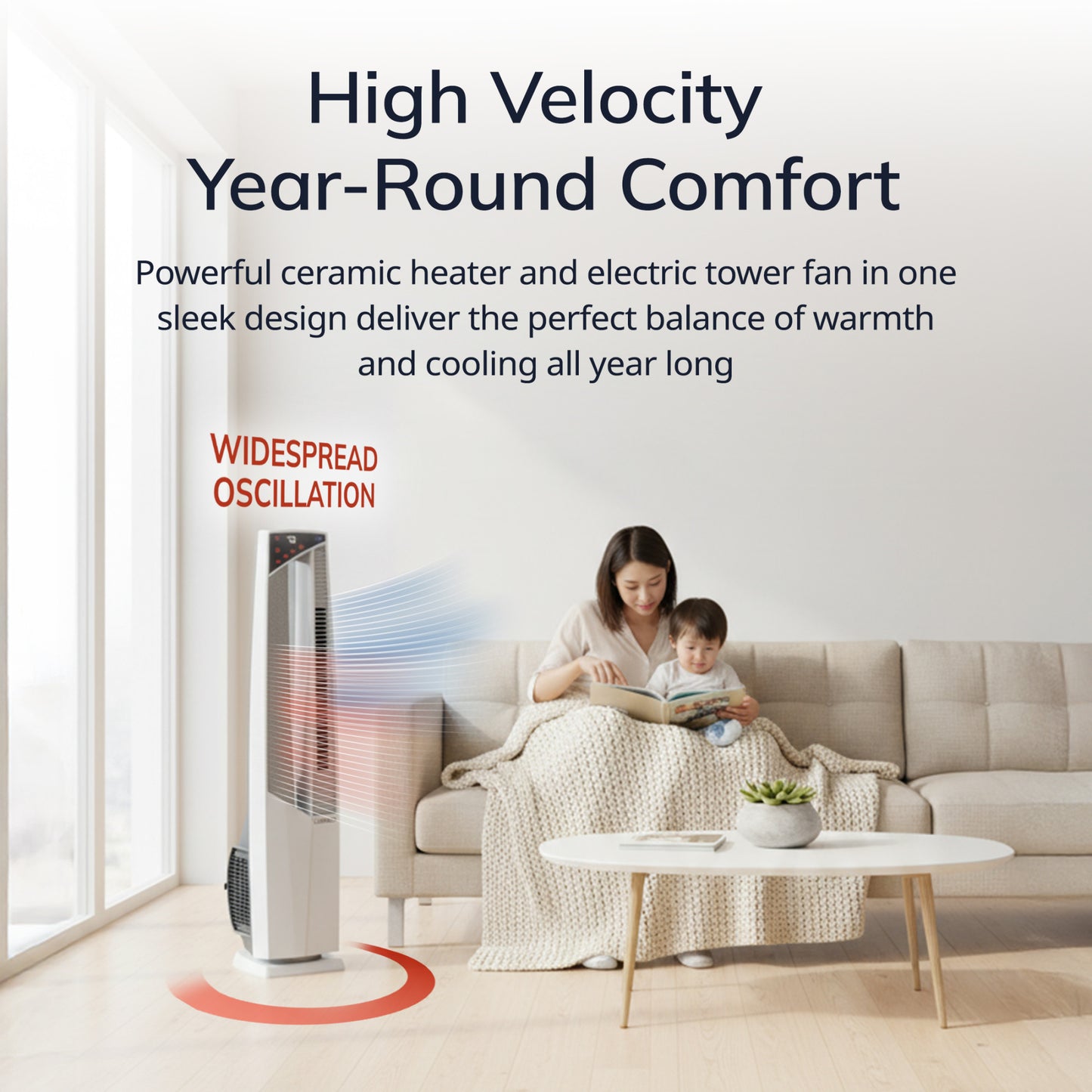 Lasko All Season High Velocity Hybrid Tower Fan and Space Heater in One with Remote Control, FHV820, White