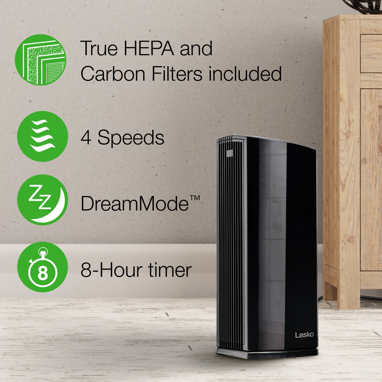 Lasko LP450 Premium Air Purifier with HEPA Filter and Odor Reduction and DreamMode