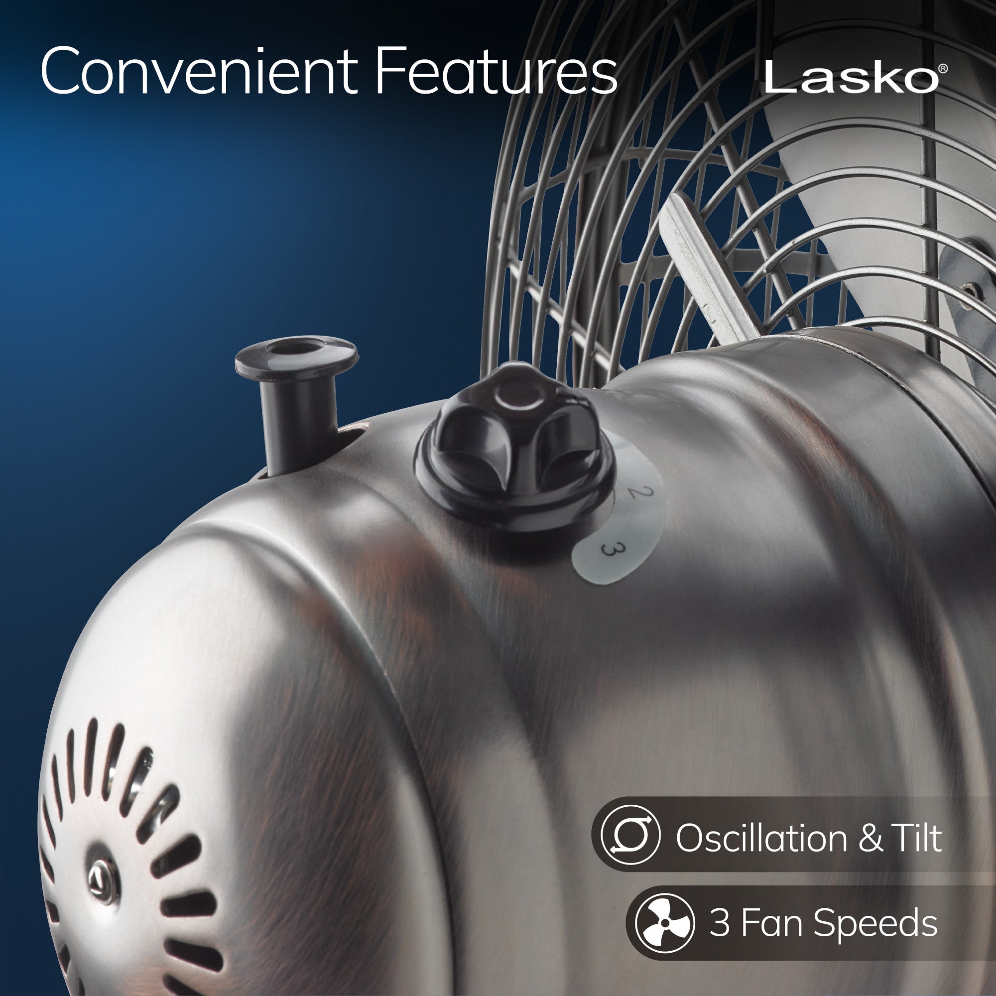 Lasko 12" 3-Speed Oscillating Classic Metal Table Fan with Tilt-Back - Thumbnail 5