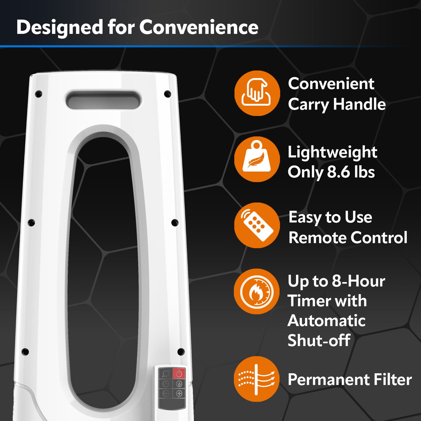 Lasko 1500W Bladeless Tower Heater with Remote Control, CW105, White