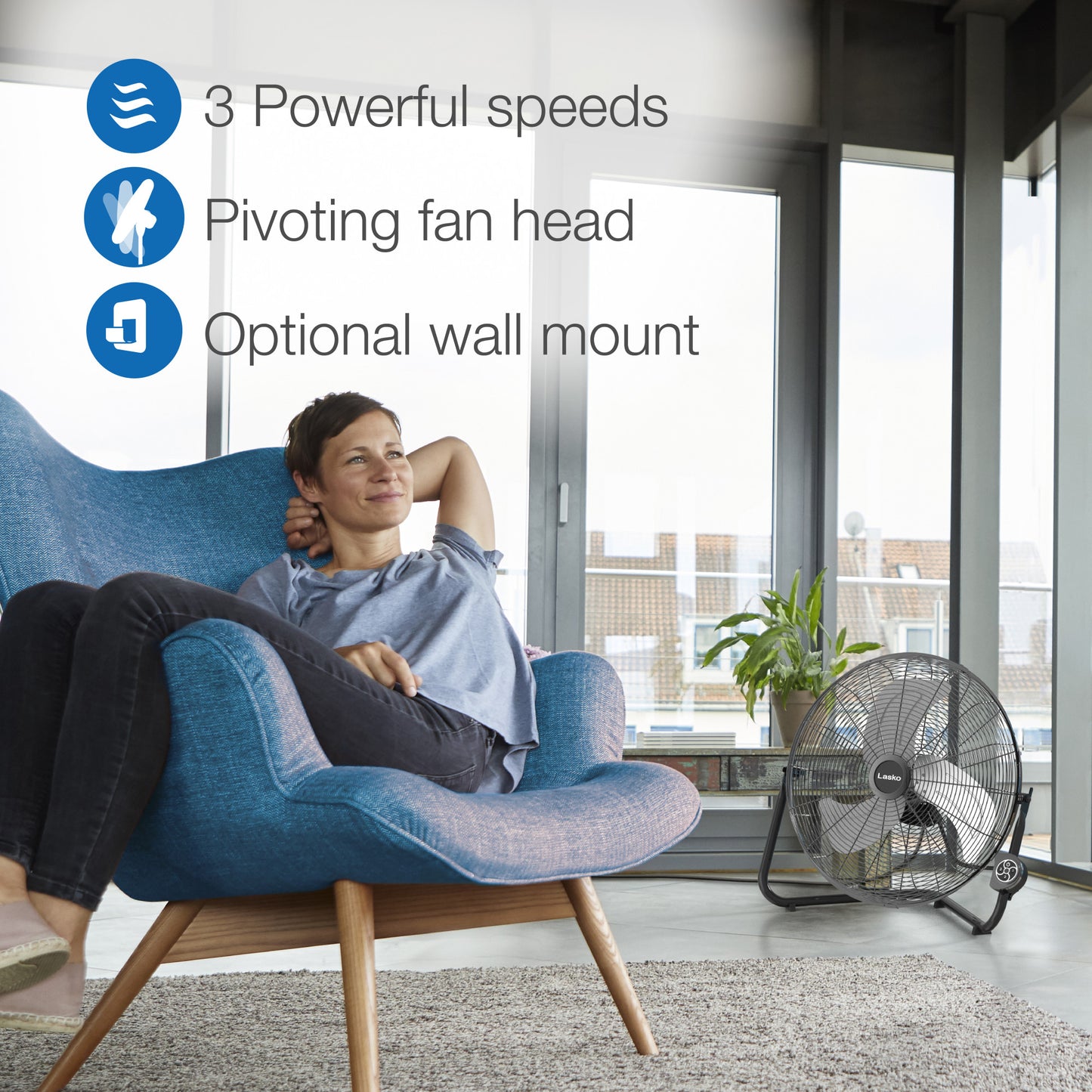 Lasko 20" High Velocity Commercial Floor or Wallmount fan with Remote Control, H20660, Black