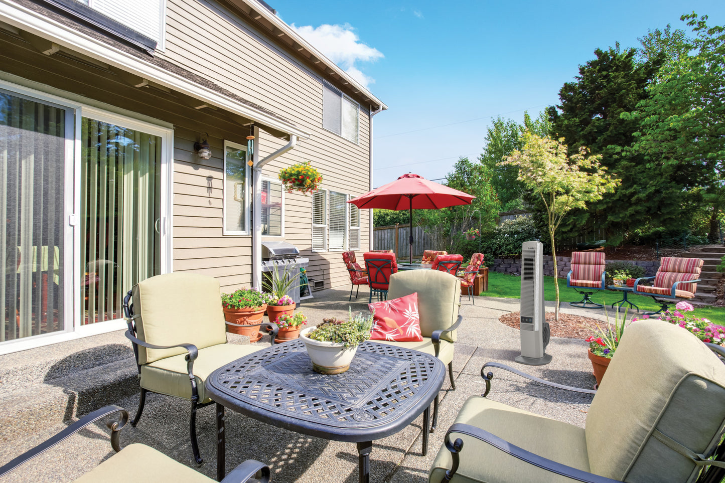 Lasko 42" 4-Speed Oscillating Outdoor Tower Fan with 10-Foot Power Cord, YF202, Gray