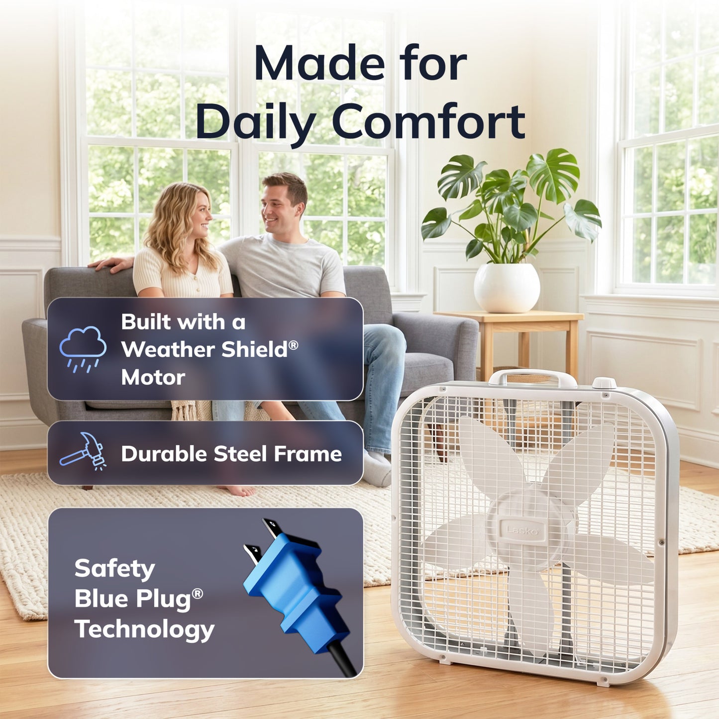Lasko 20" Box Fan: 3-Speed, Weather-Resistant Motor, White