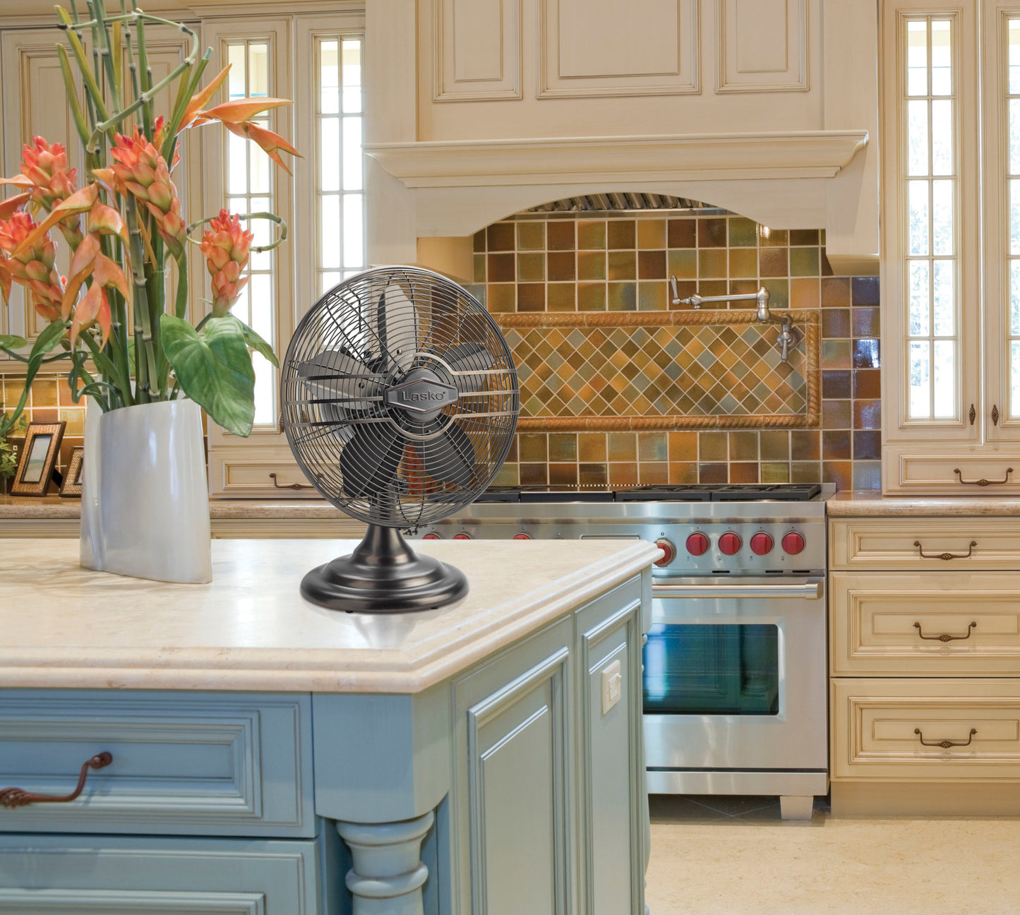 Lasko 12" 3-Speed Oscillating Classic Metal Table Fan with Tilt-Back, R12210, Bronze