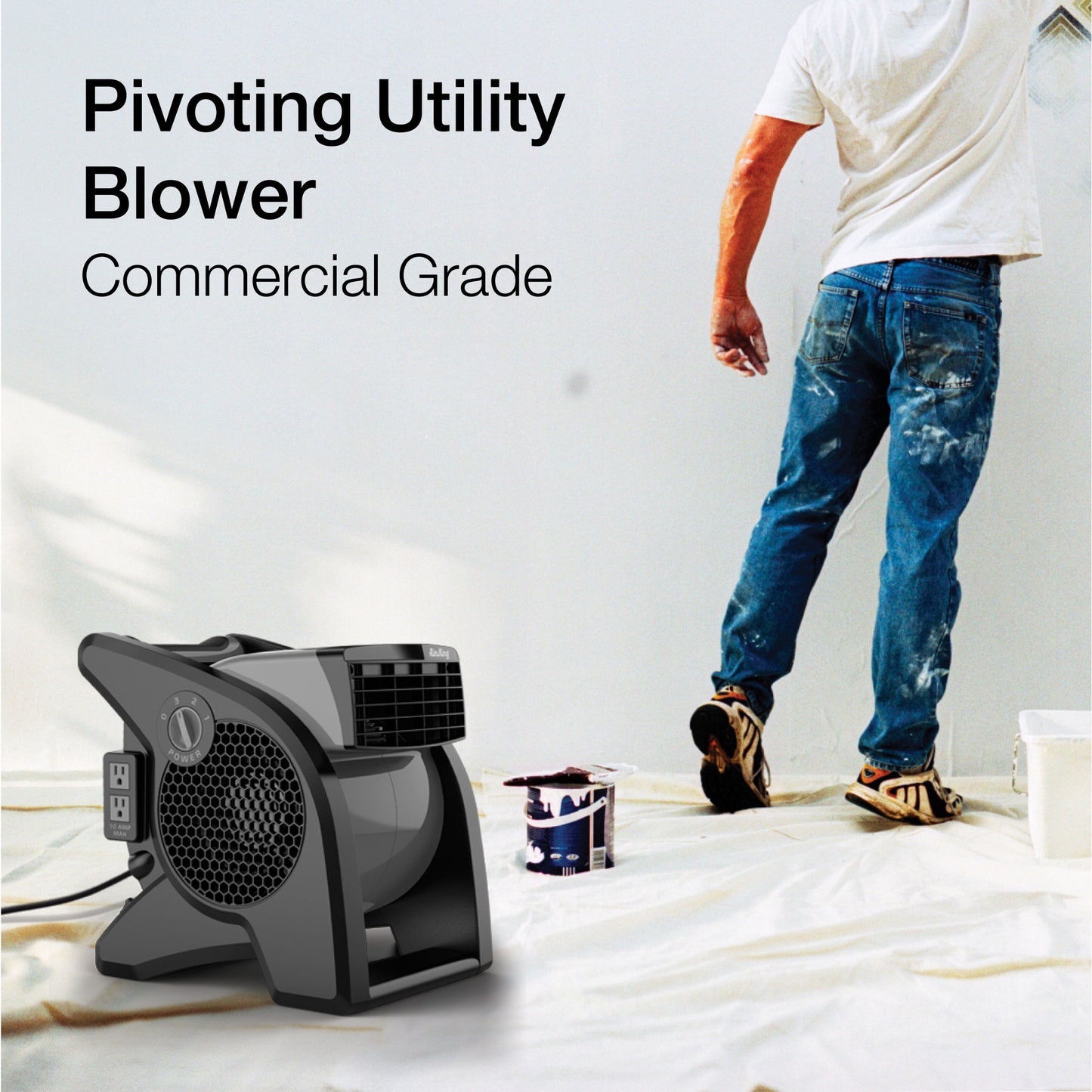 Air King 15" Air Mover Blower Fan: 3-Speed, High Velocity, 2 Outlets, Pivoting, Black
