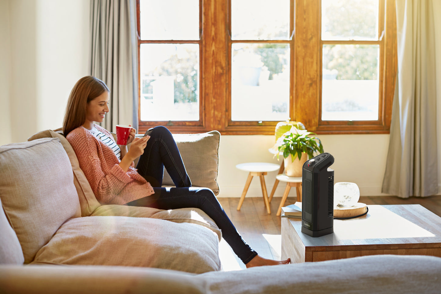 Lasko 1500W Electric Oscillating Ceramic Tower Space Heater, CT16451, Gray