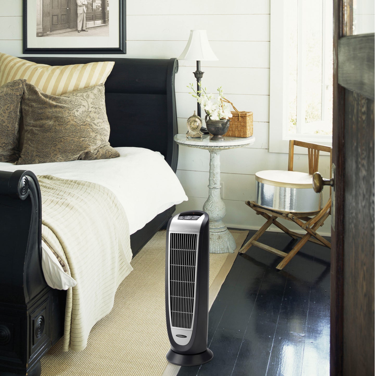 Lasko 1500W Ceramic Tower Space Heater with Digital Display and Remote Control, 5160, Black/Silver