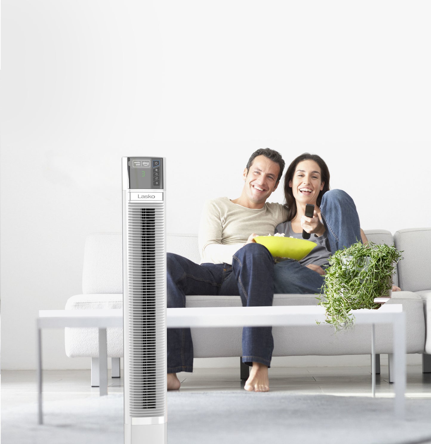 Lasko 48" Alexa Enabled 4-Speed Tower Fan with Timer, T48401, White