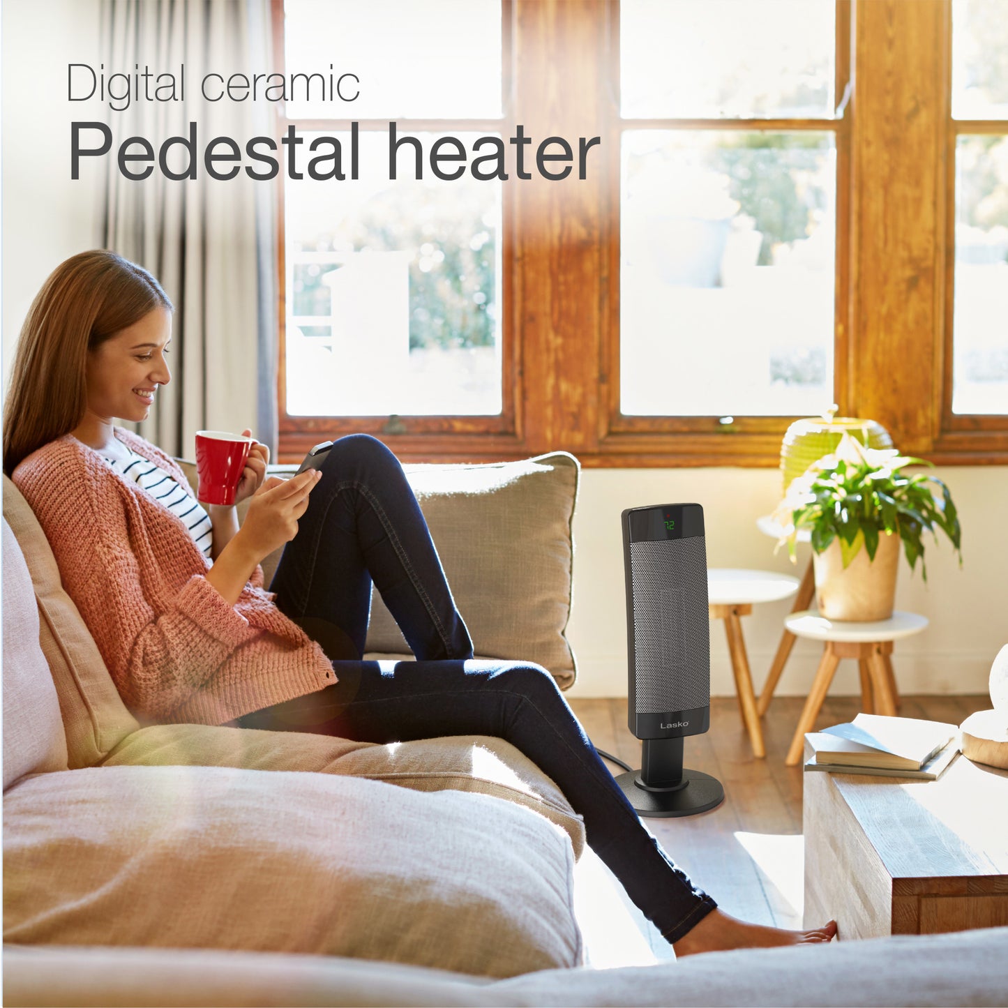 Lasko 1500W Ceramic Pedestal Space Heater with Remote, CS27600, Black