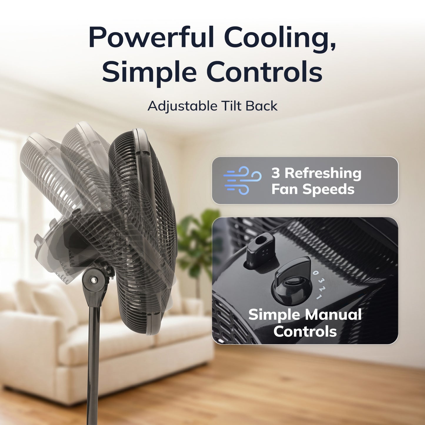 Lasko 16" Pedestal Fan: Oscillating, 3-Speed, Adjustable Height, Black