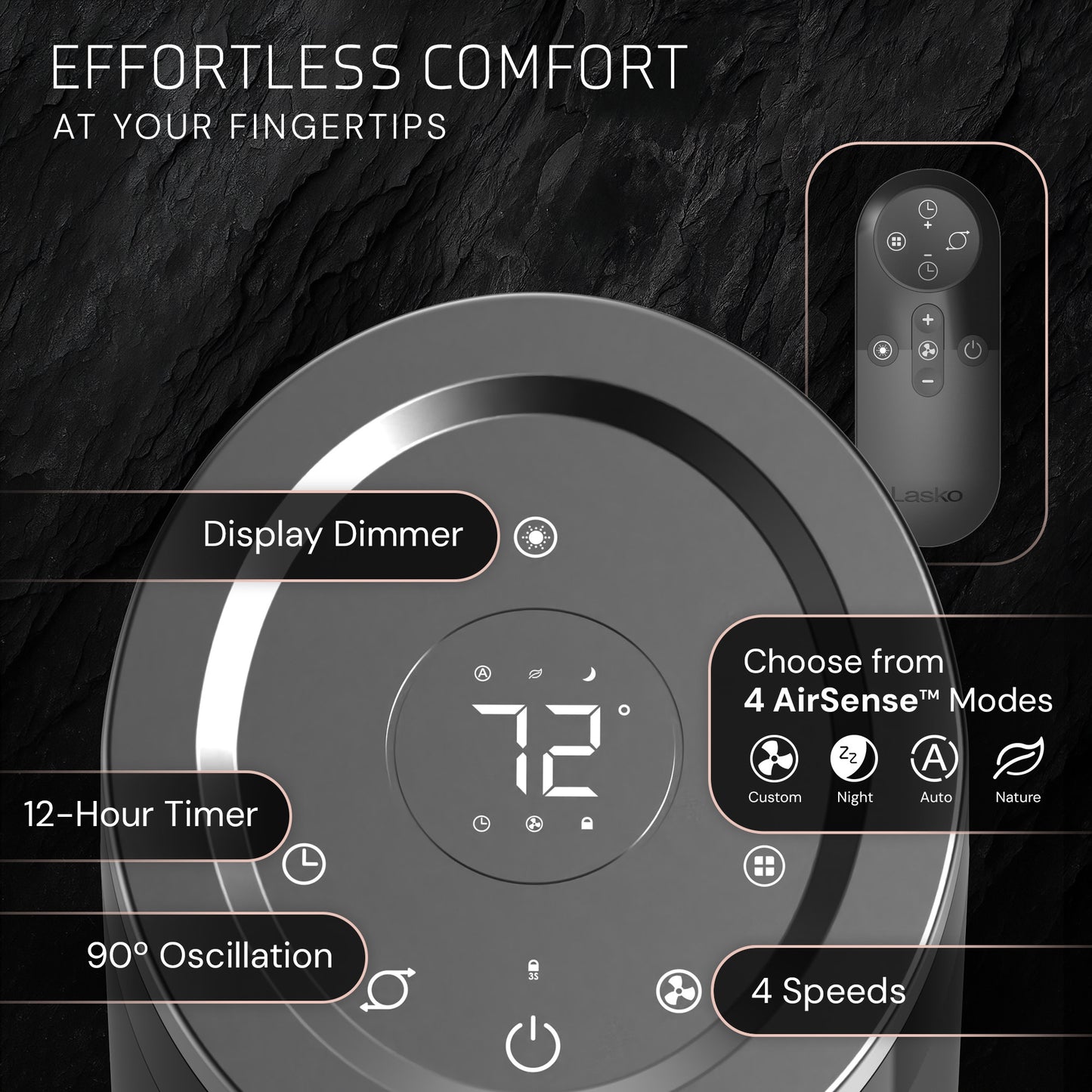 Lasko Ascend 36" Tower Fan: Oscillating, 4-Speed, Remote, Timer, Black