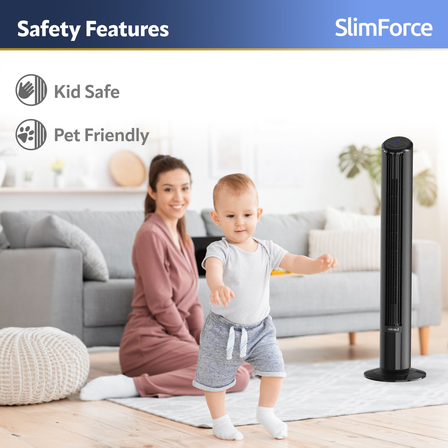 Lasko T42215 SlimForce 42" 4-Speed Oscillating Tower Fan with Remote Control, Black