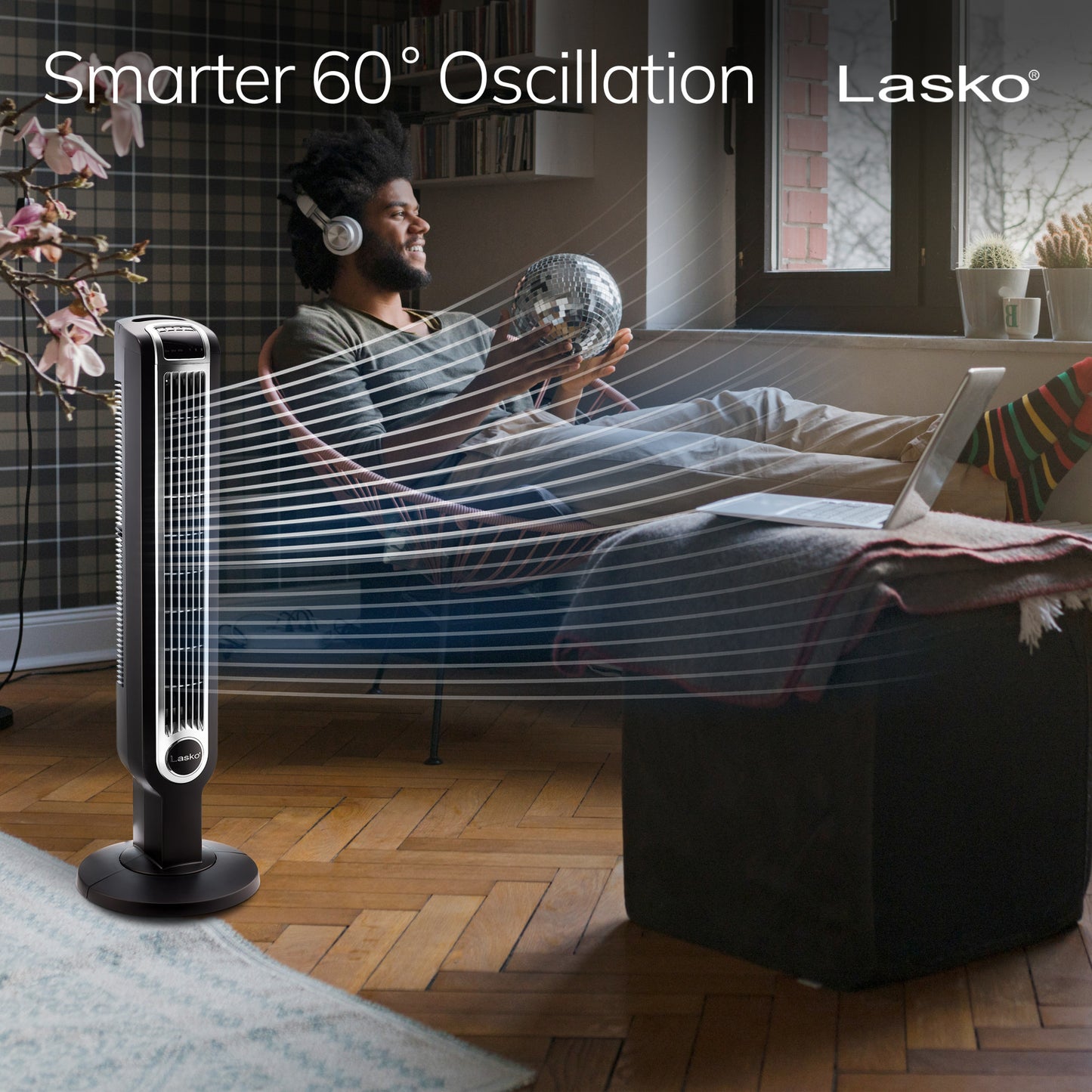 Lasko 36" 3-Speed Oscillating Tower Fan with Remote Control and Timer, 2511, Black