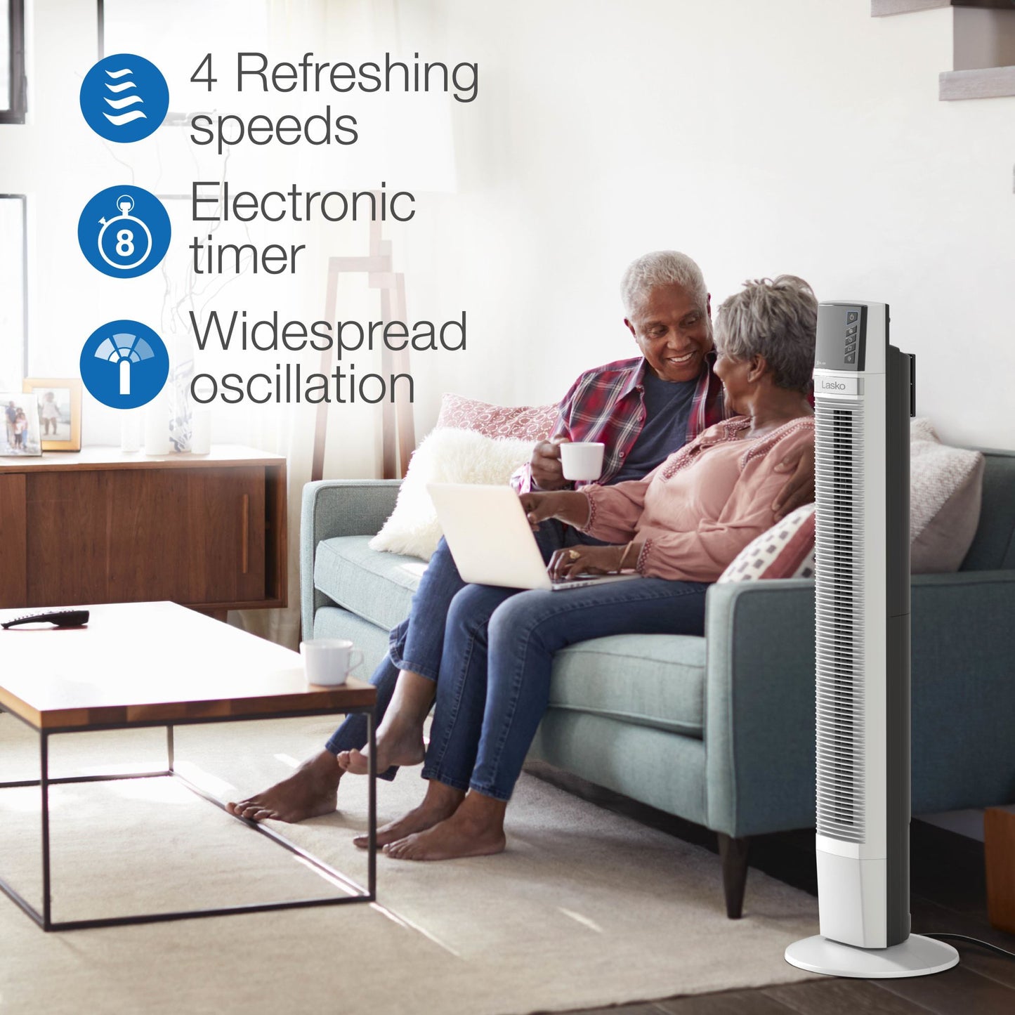 Lasko 48" Xtra Air 4- Speed Tower Fan with Remote Control, T48337, Silver