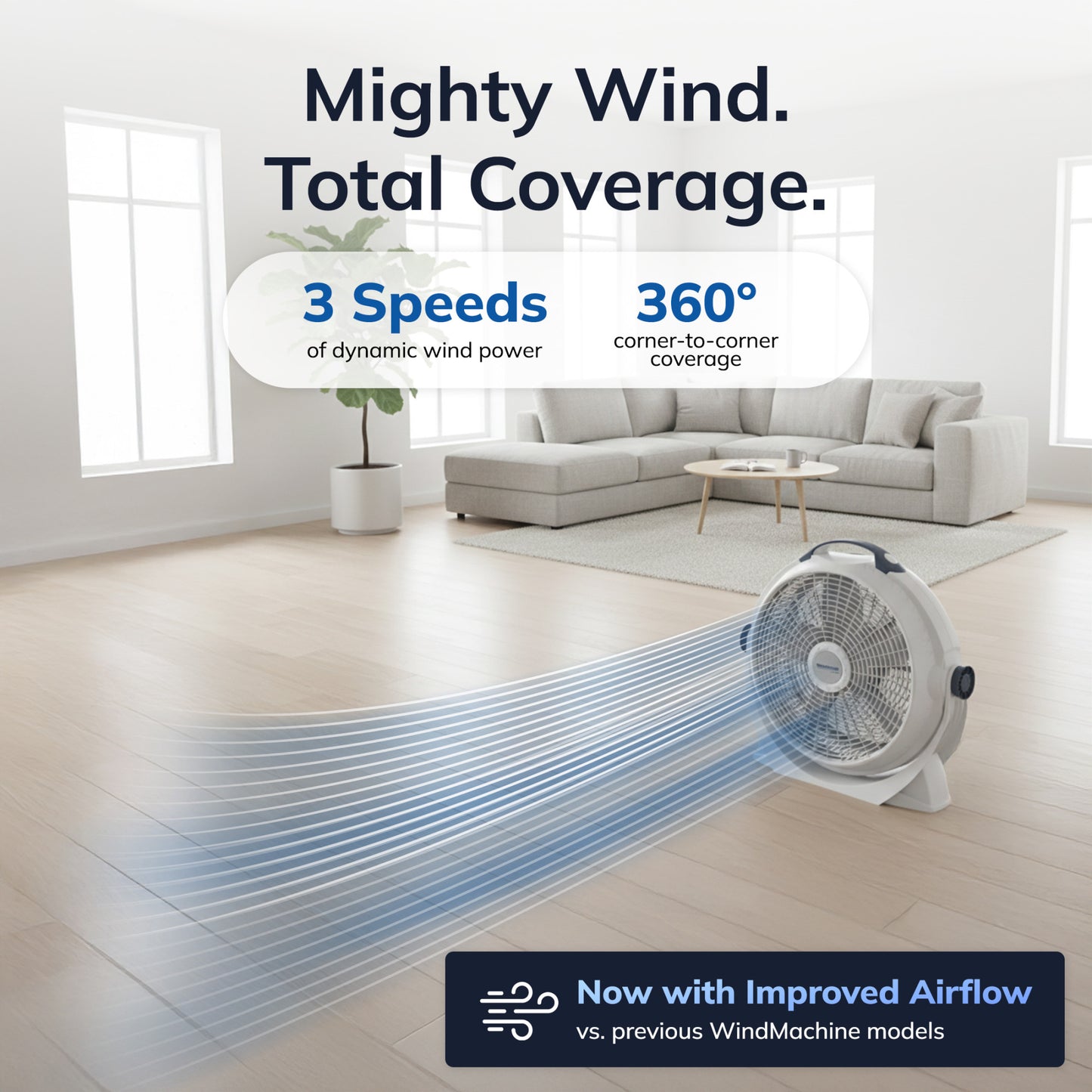 Lasko Wind Machine® 20" Air Circulator Floor Fan (3-speed, manual, 360° airflow, light gray)