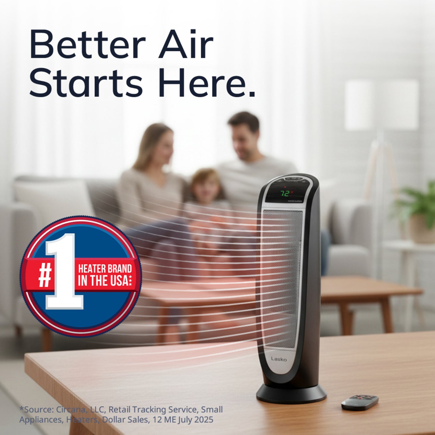 Lasko 1500W 23-In. Ceramic Tower Space Heater with Timer and Remote Control, CT22766, Black