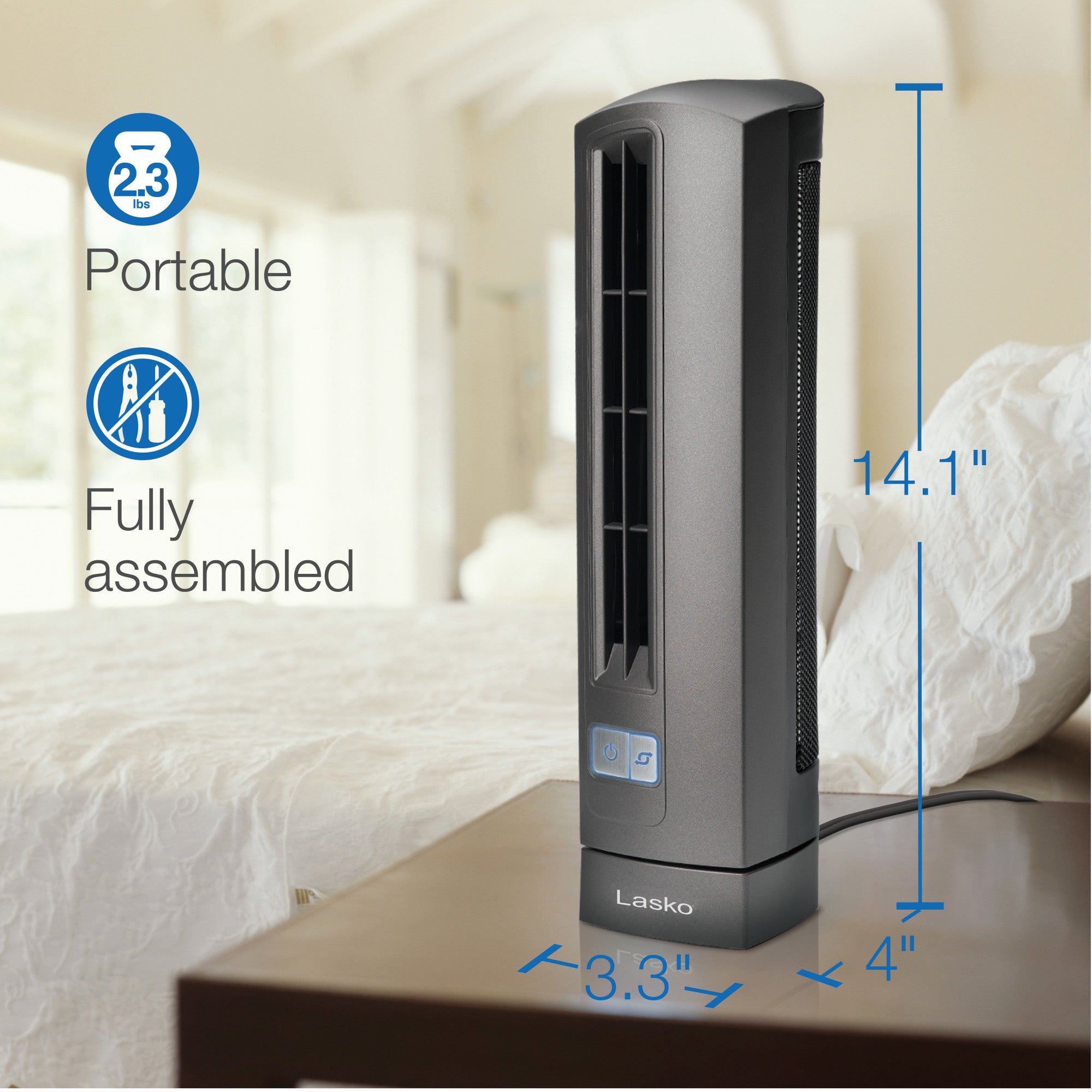 Lasko 14" Air Stick Desk Ultra-Slim Oscillating 2-Speed Table Fan - Thumbnail 2