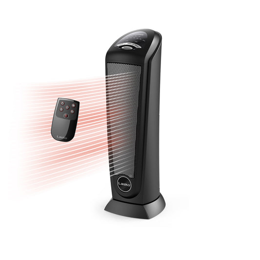 Lasko 1500W Electric Oscillating Ceramic Tower Space Heater with Remote, CT22410, Black