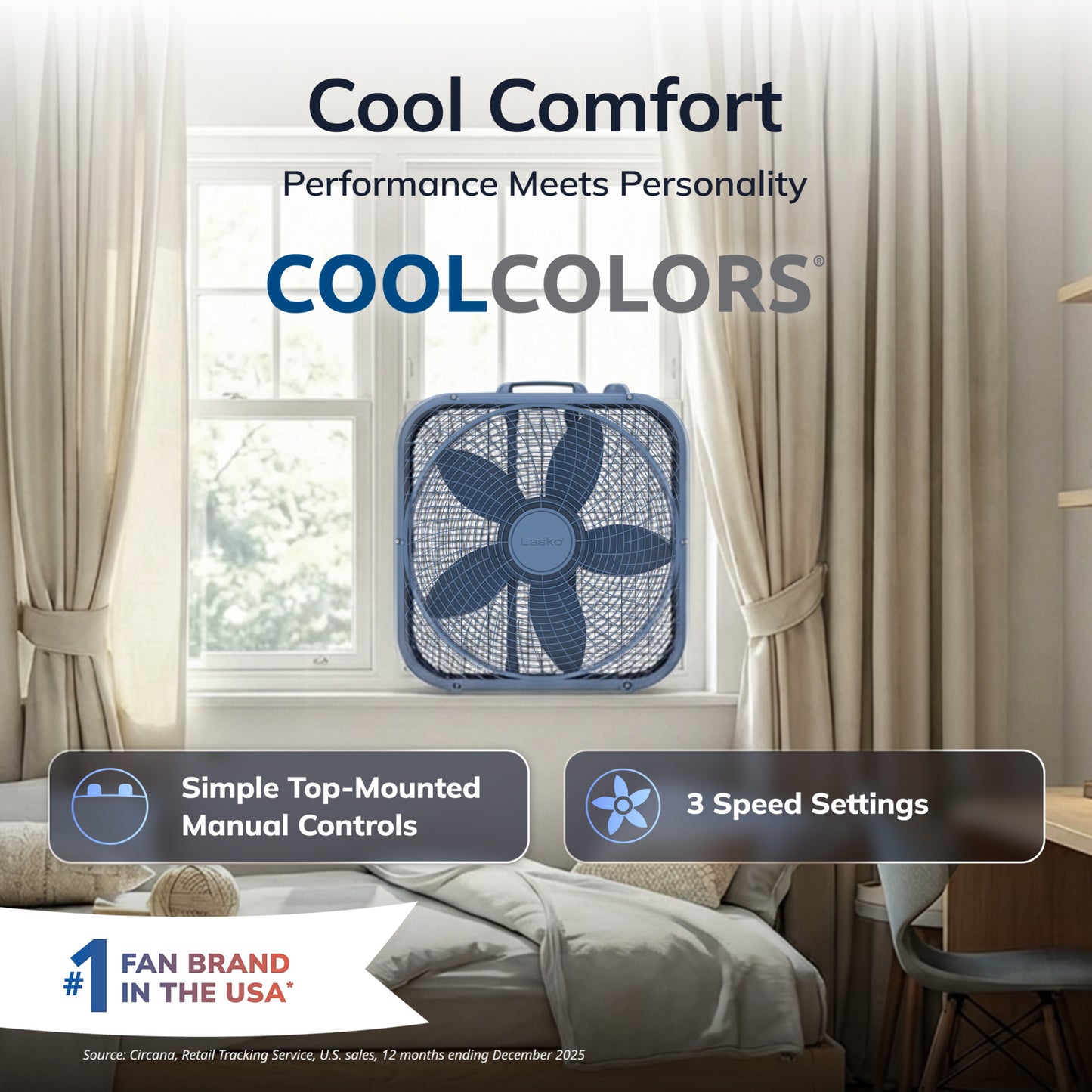 Lasko WindRing® 20" Box Fan (3-speed, manual, laguna blue)