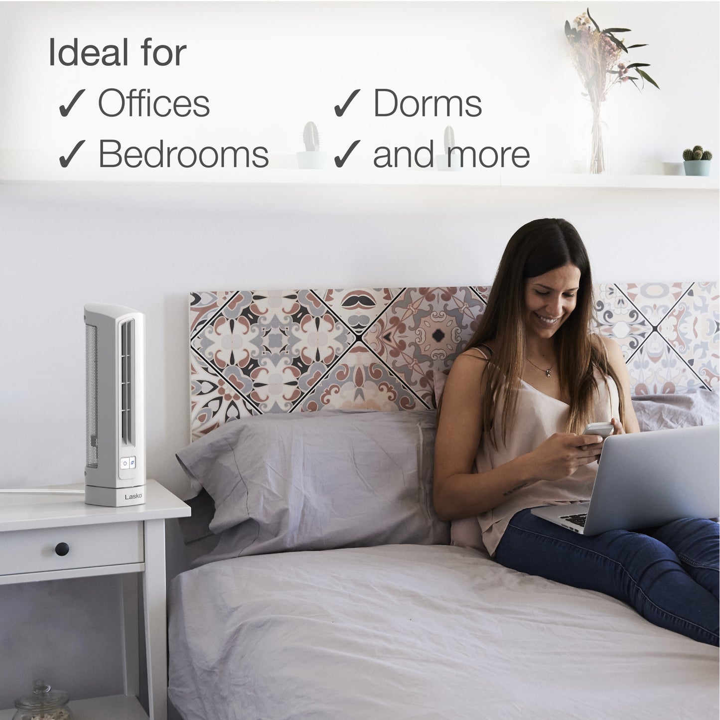 Lasko Air Stik 14" Oscillating Ultra-Slim Tabletop Fan, T14100, White