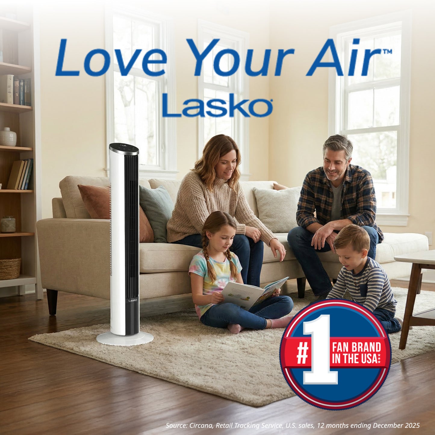 Lasko WhisperForce™ DC 42" Tower Fan (12-speed, remote, white)