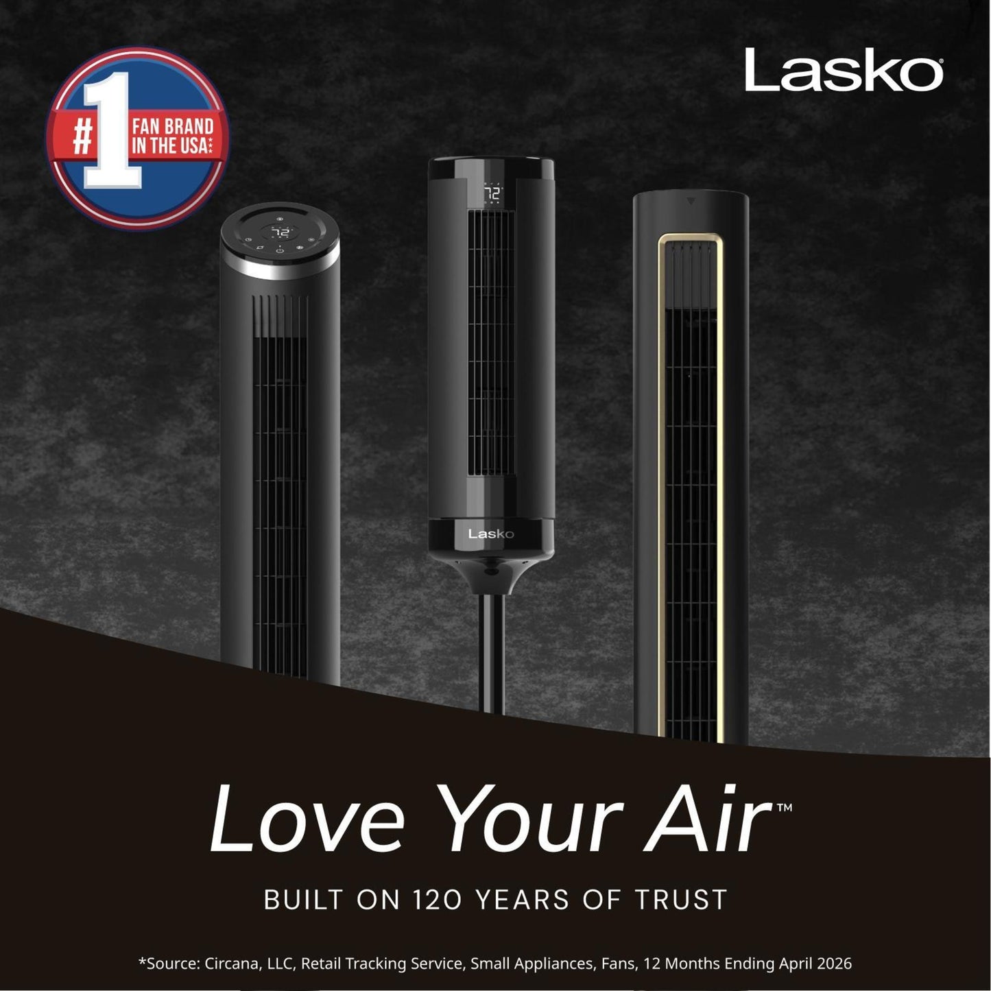 Lasko Elevation 54" DC Pedestal Tower Fan: Oscillating, 8-Speed, Remote, Black