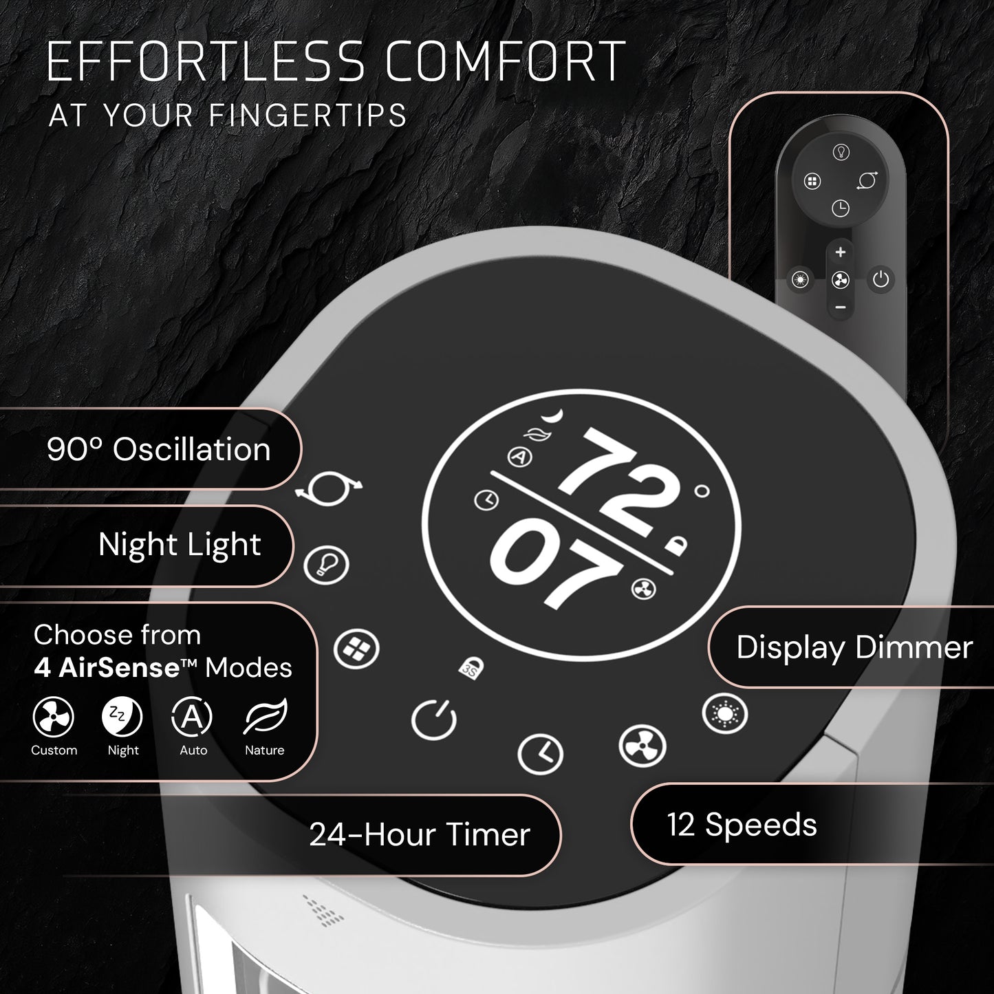 Lasko Pinnacle 40" DC Tower Fan: Oscillating, 12-Speed, Remote, Timer, Gray