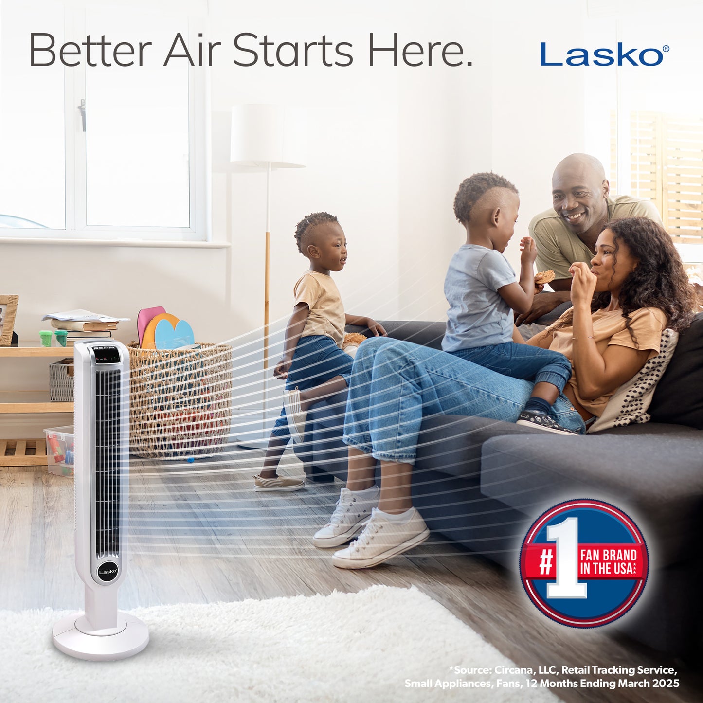 Lasko Portable 3-Speed Oscillating Tower Fan with Timer and Remote Control, 2510, White
