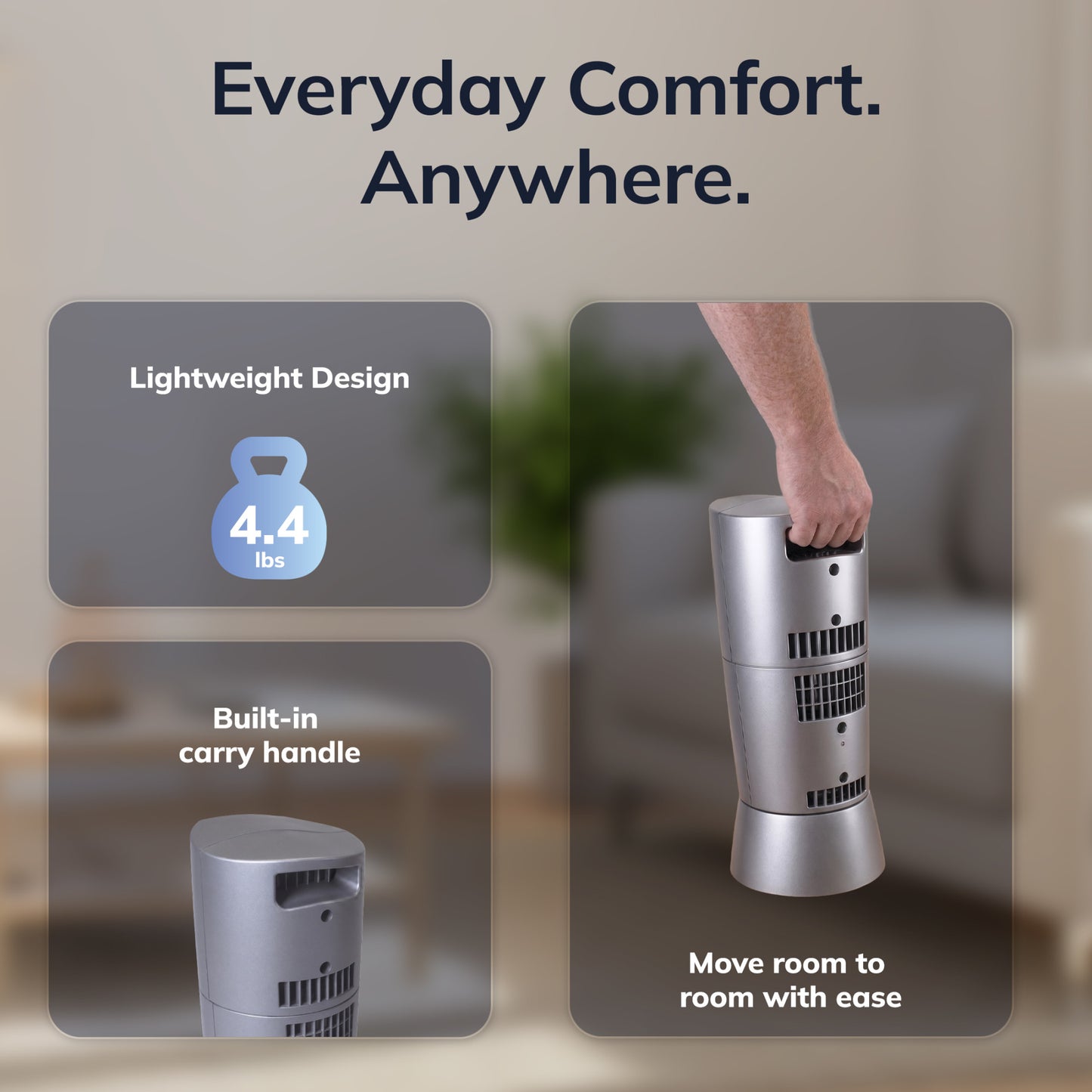 Lasko Wind Tower 14" Table Fan: Oscillating, 3-Speed, Pivoting, Gray