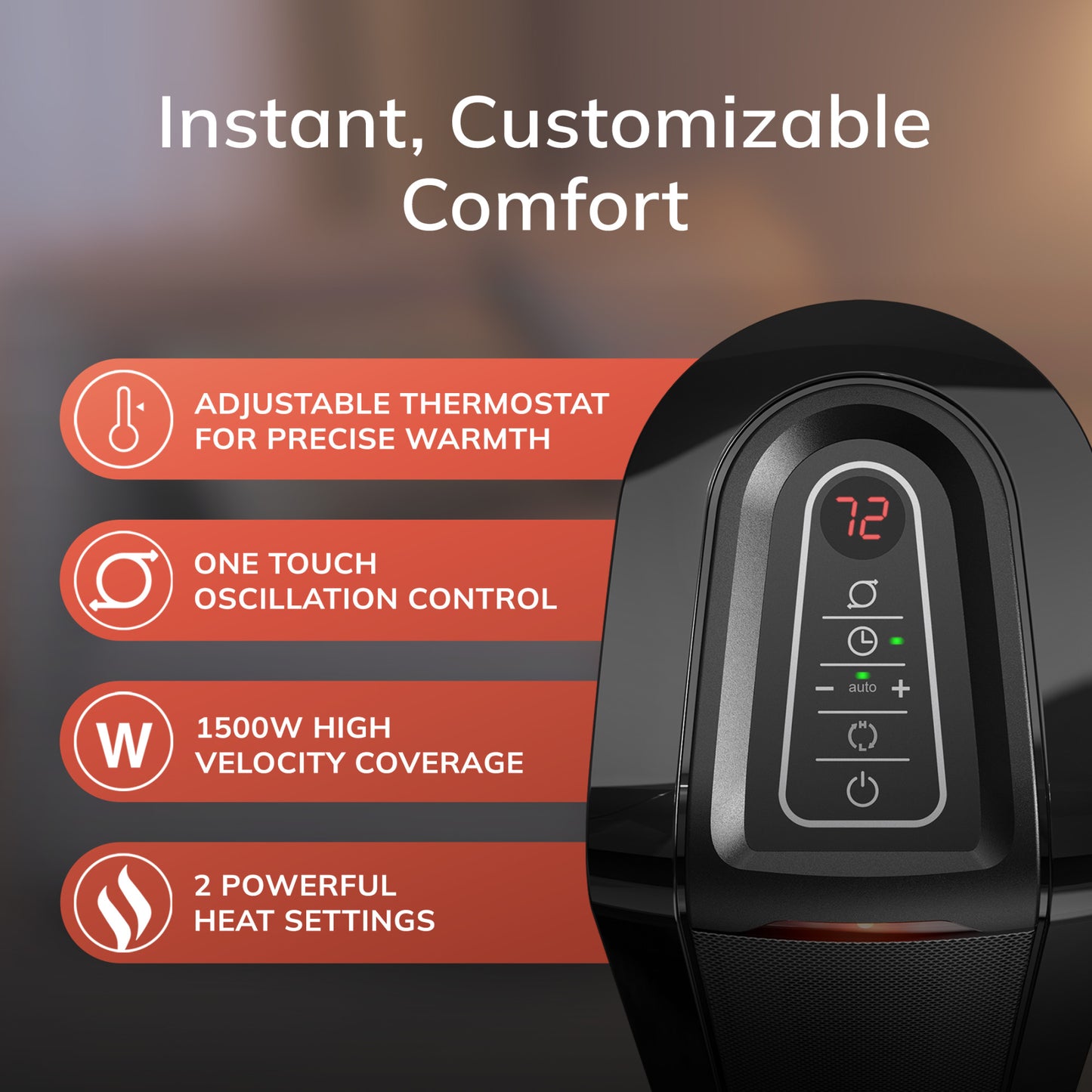 Lasko 22 in. 1500W Ceramic Tower Space Heater with Digital Display and Remote Control, CT22840, Black