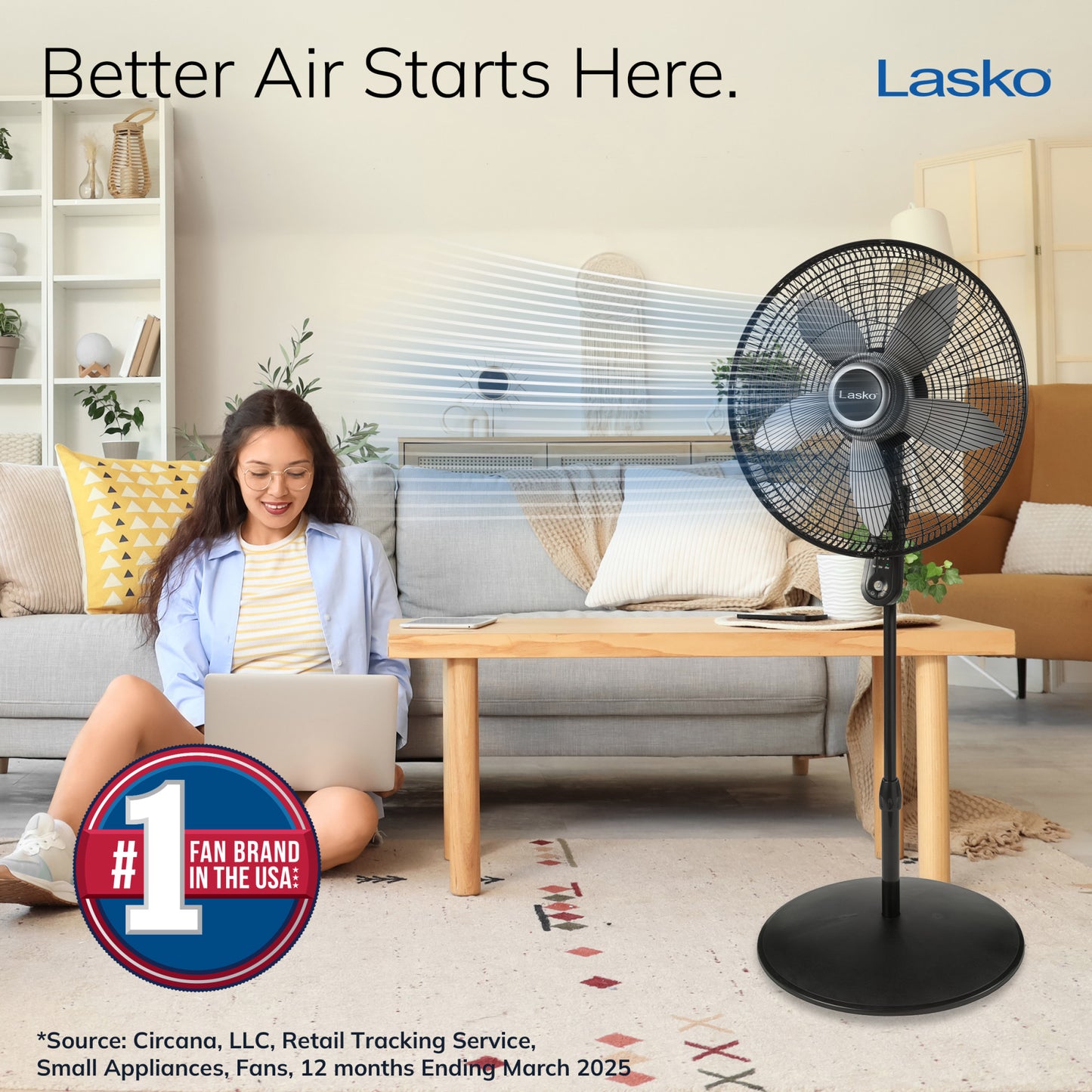 Lasko S20620 20" 4-Speed Pedestal Fan with Remote Control