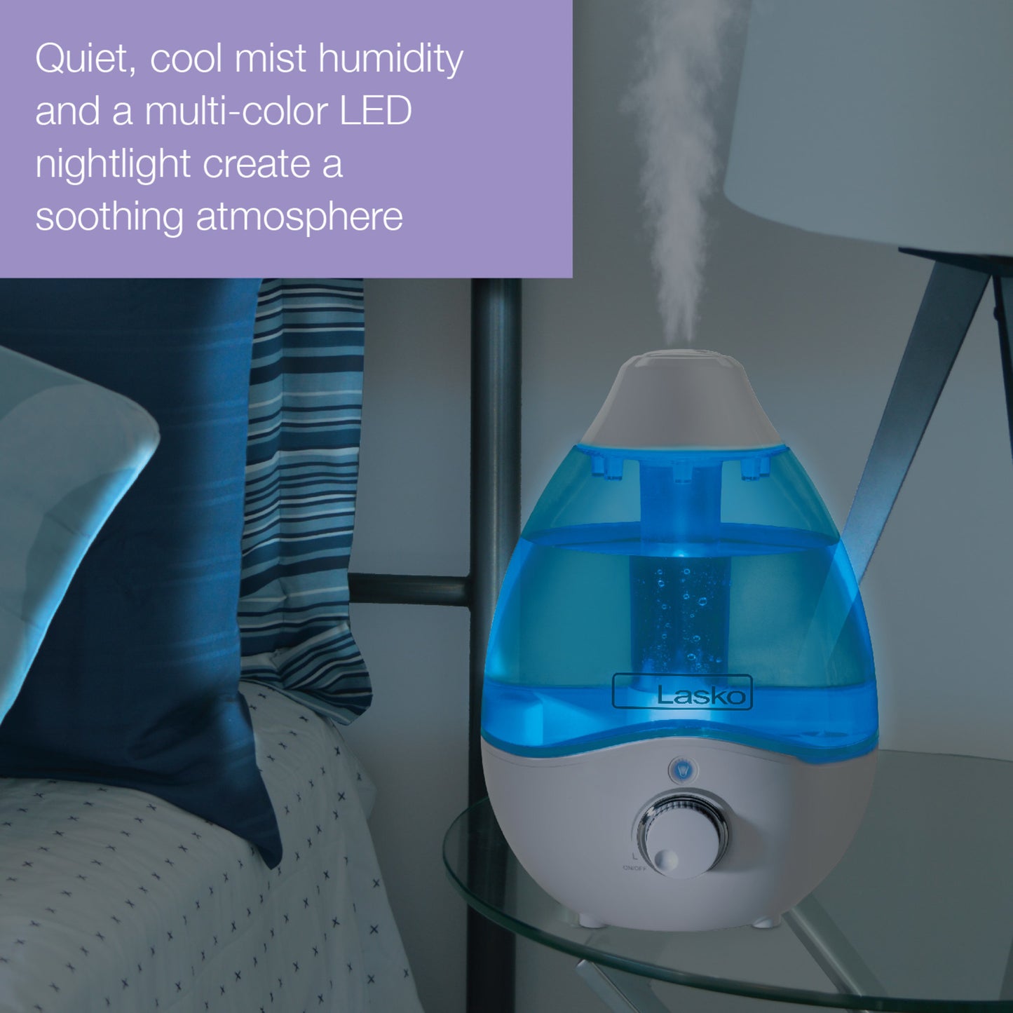 Lasko Ultrasonic Cool Mist Humidifier with Scent Tray and Nightlight, UH200, White and Blue