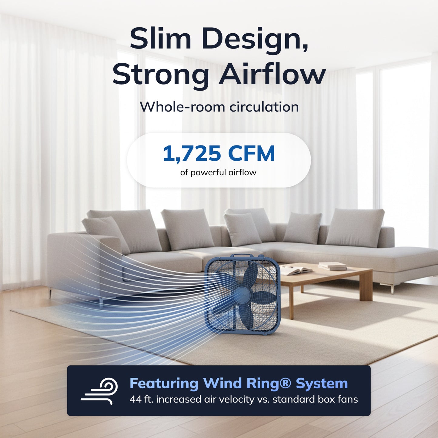 Lasko WindRing® 20" Box Fan (3-speed, manual, laguna blue)