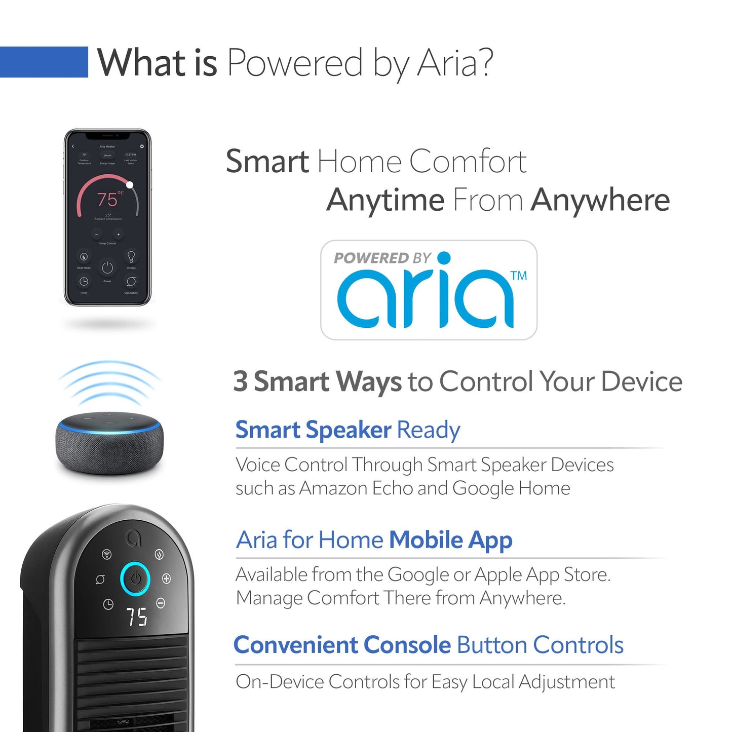 Lasko Aria™ AR122 22" ThermaSMART Ceramic Tower Heater, Black