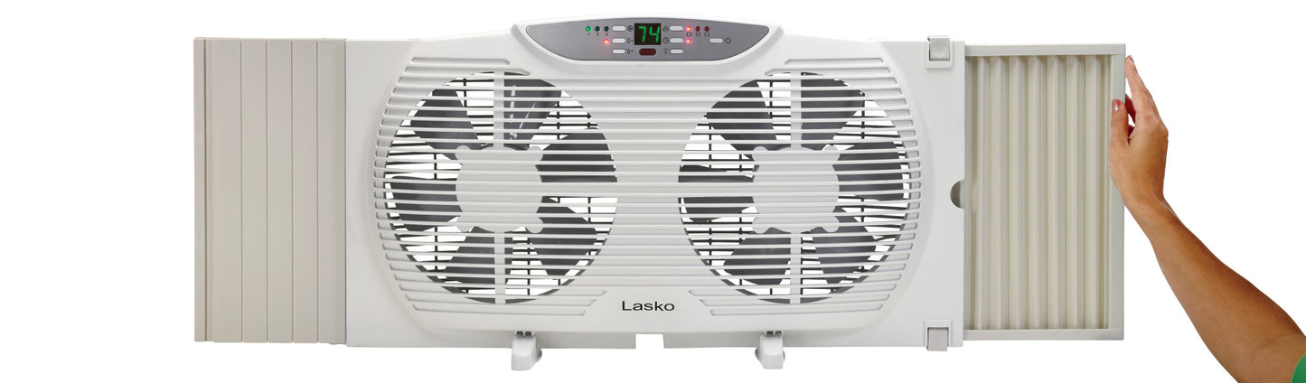Lasko 3-Speed Electrically Reversible Twin Window Fan with Remote Control, W09550, White