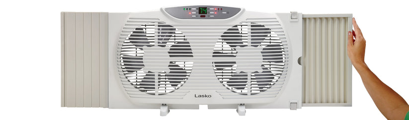 Lasko Twin Window Fan: 3-Speed, Electrically Reversible, Remote, White ...