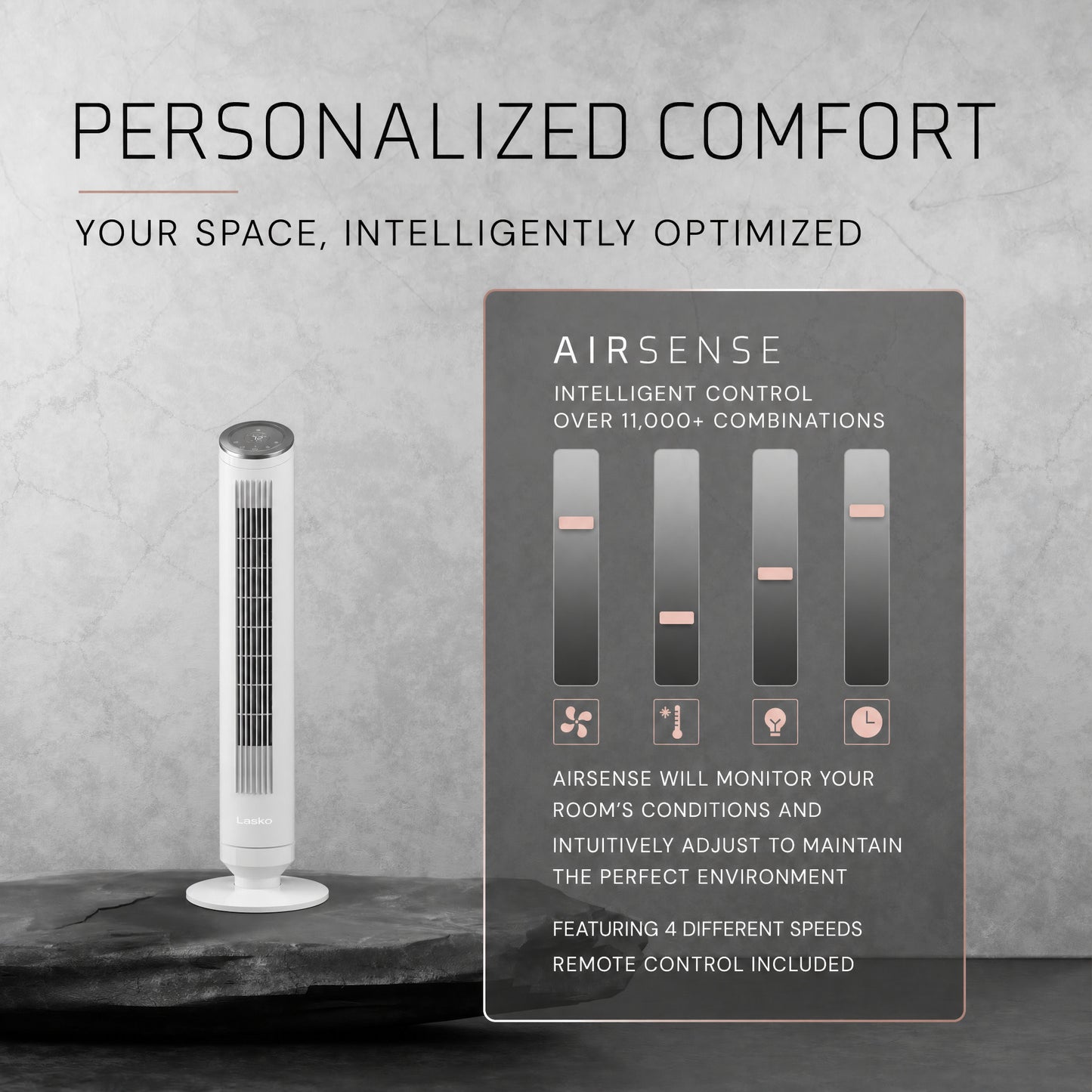Lasko Ascend 36" Tower Fan: Oscillating, 4-Speed, Remote, Timer, Gray