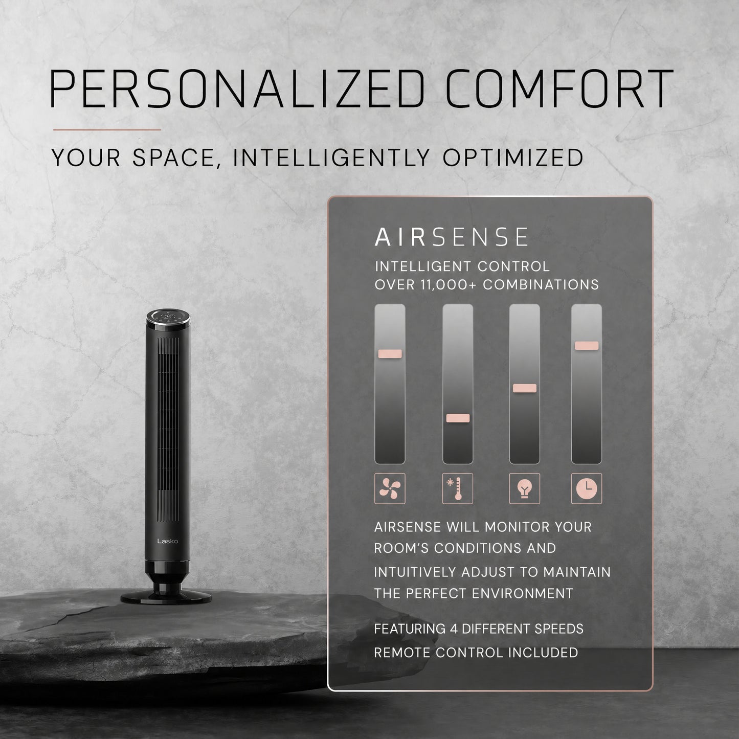 Lasko Ascend 36" Tower Fan: Oscillating, 4-Speed, Remote, Timer, Black
