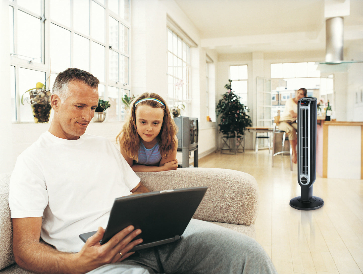 Lasko 36" Oscillating 3-Speed Tower Fan and Ionizer with Remote Control, 2505, Black