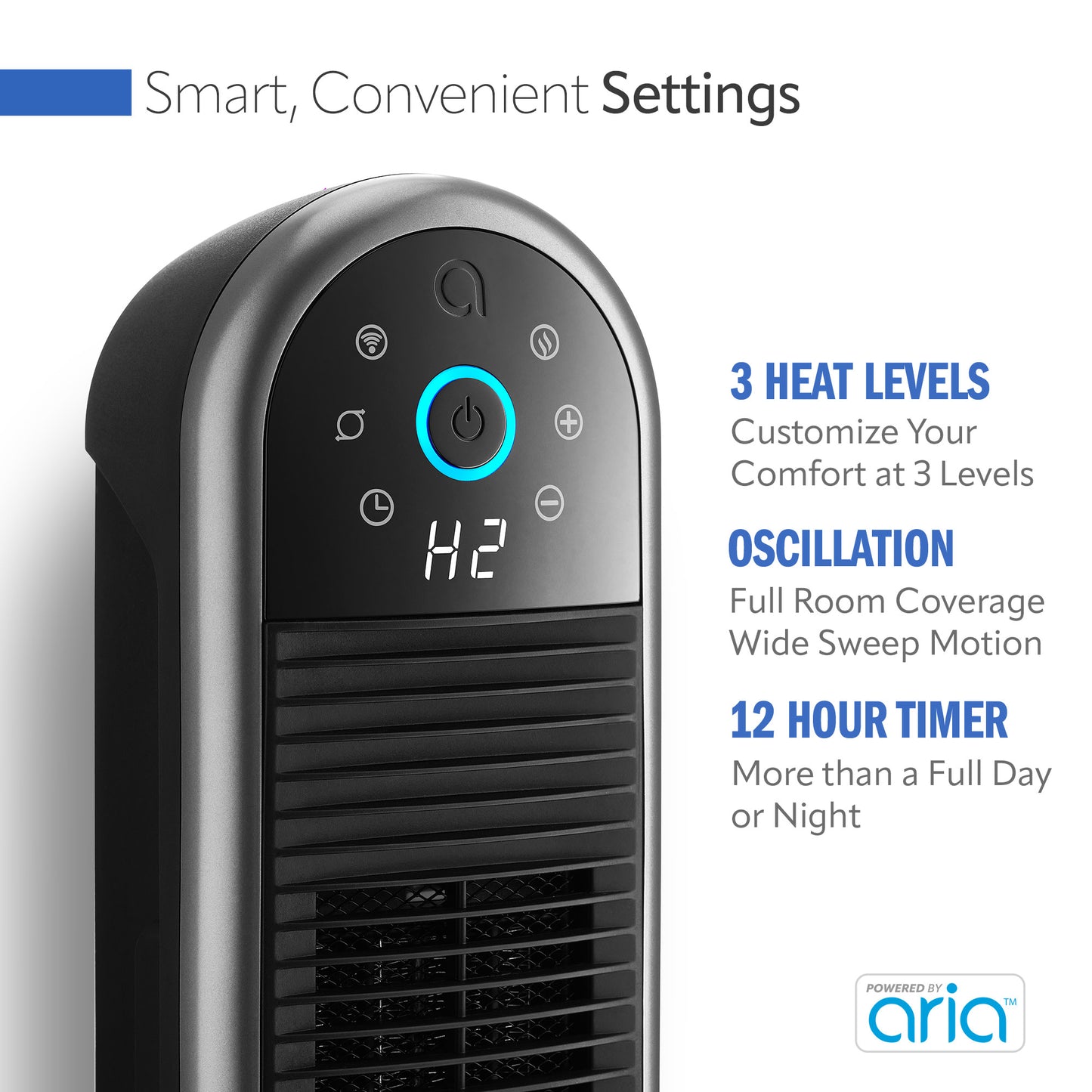 Lasko Aria™ AR122 22" ThermaSMART Ceramic Tower Heater, Black