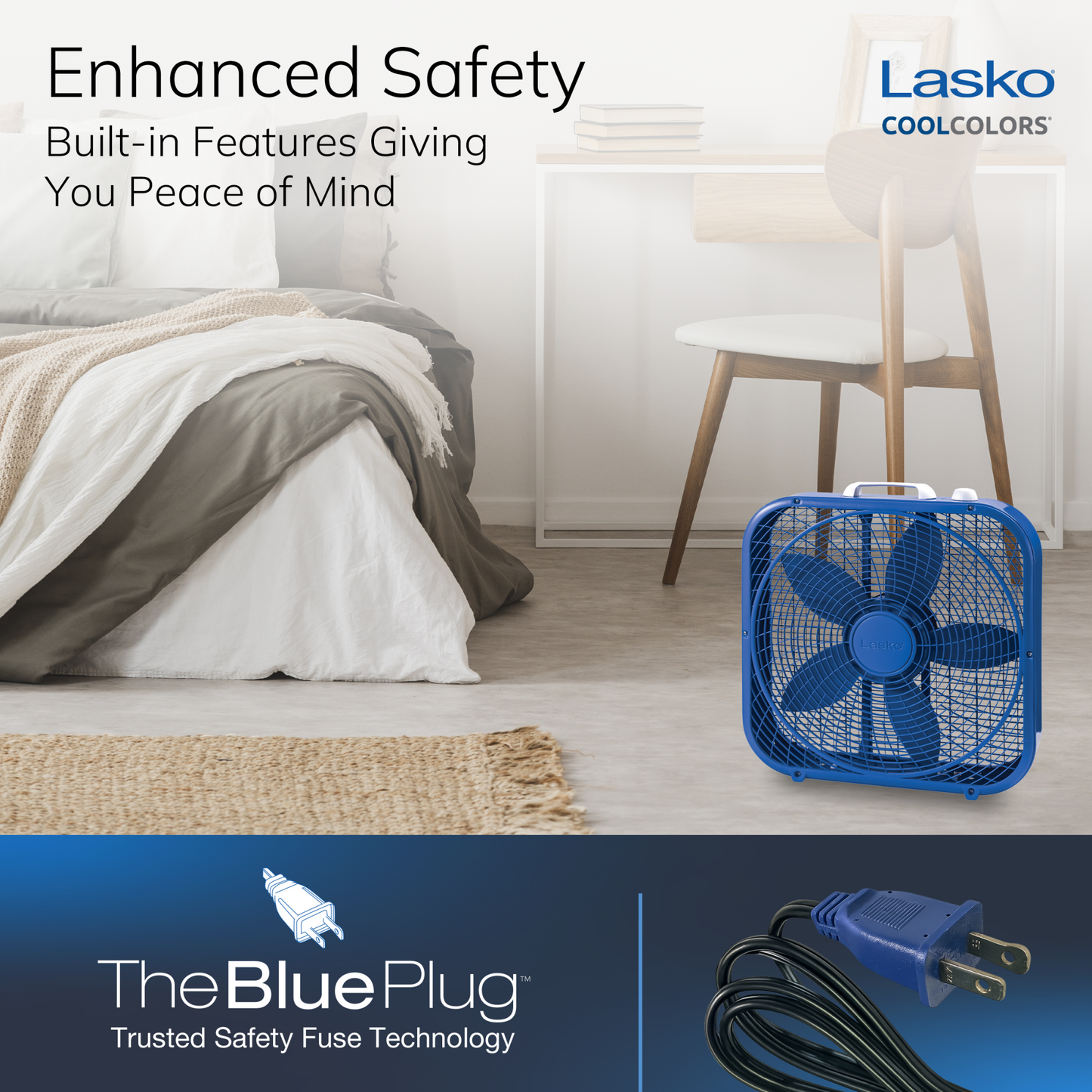 Lasko Cool Colors 20" 3-Speed Box Fan, B20308, Blue