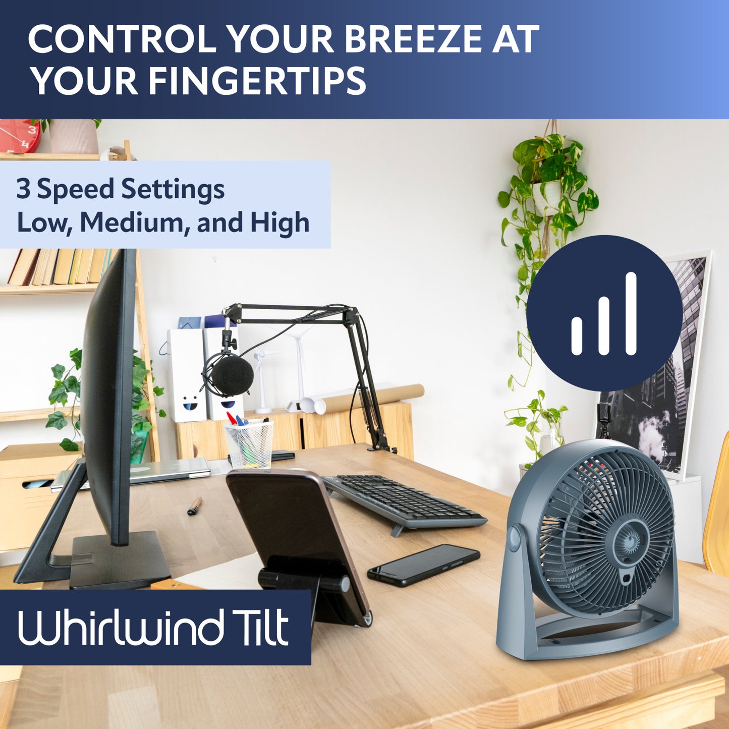 Lasko A12107 Whirlwind Tilt 12" Table Fan with Wall Mount Option: Slate