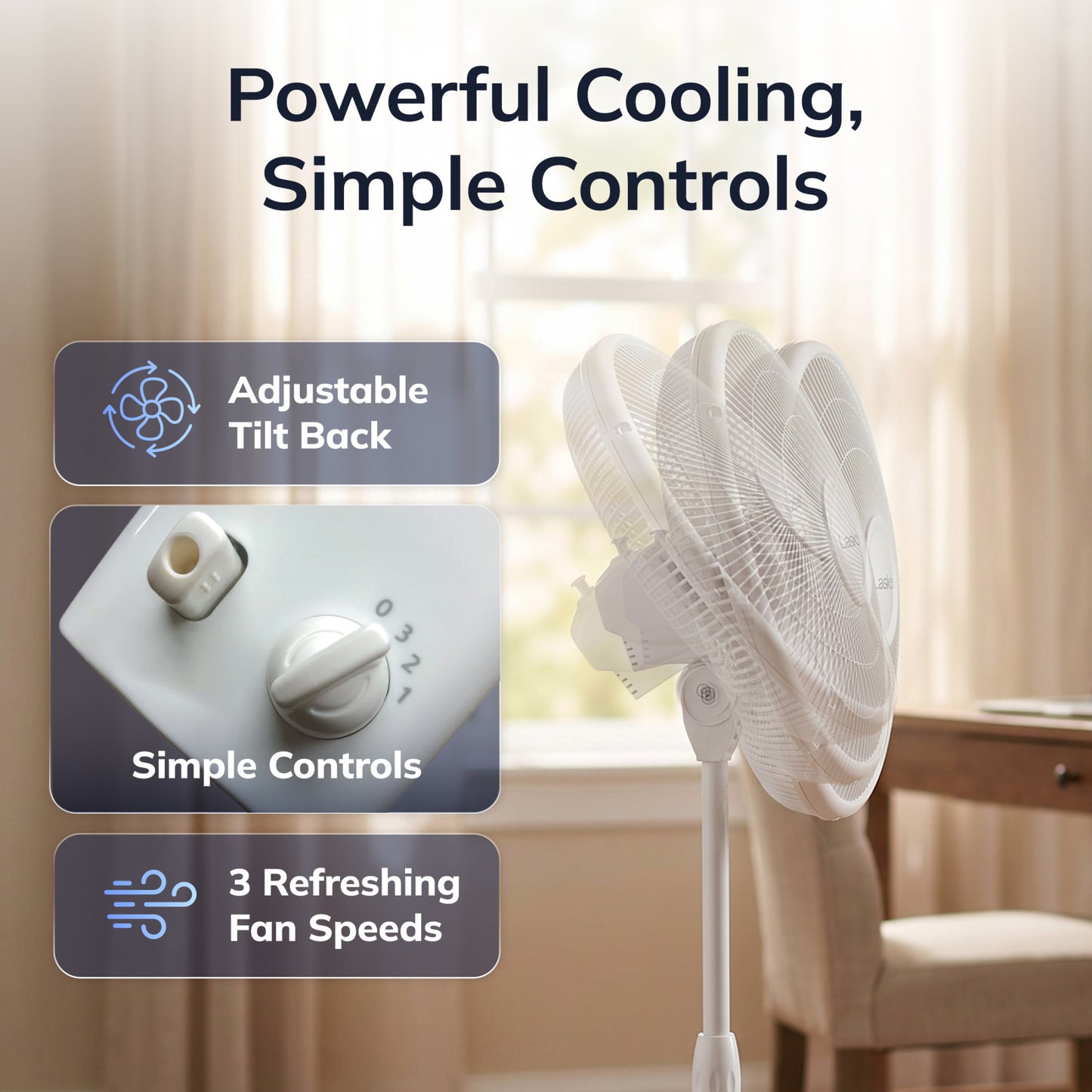 Lasko 16" Pedestal Fan: Oscillating, 3-Speed, Adjustable Height, White