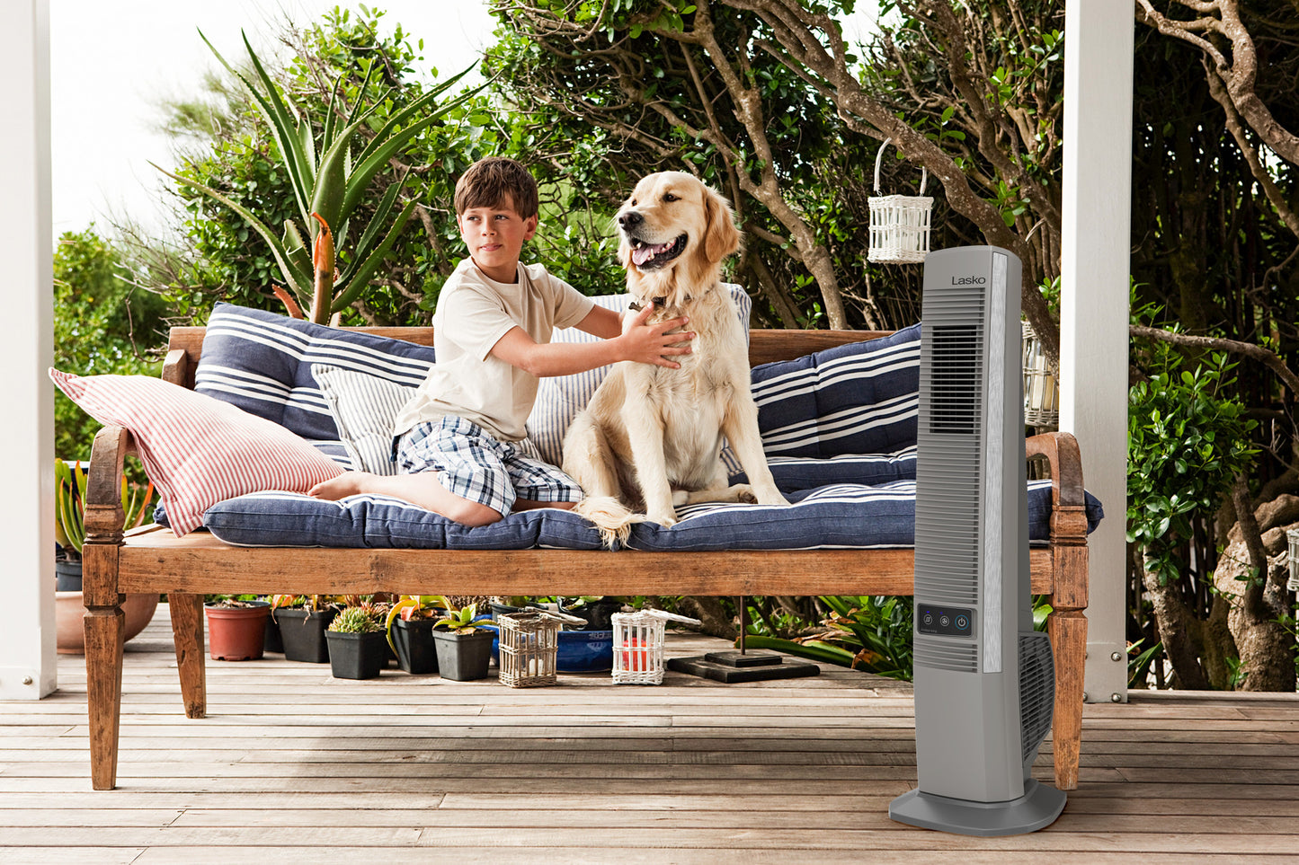 Lasko 42" 4-Speed Oscillating Outdoor Tower Fan with 10-Foot Power Cord, YF202, Gray