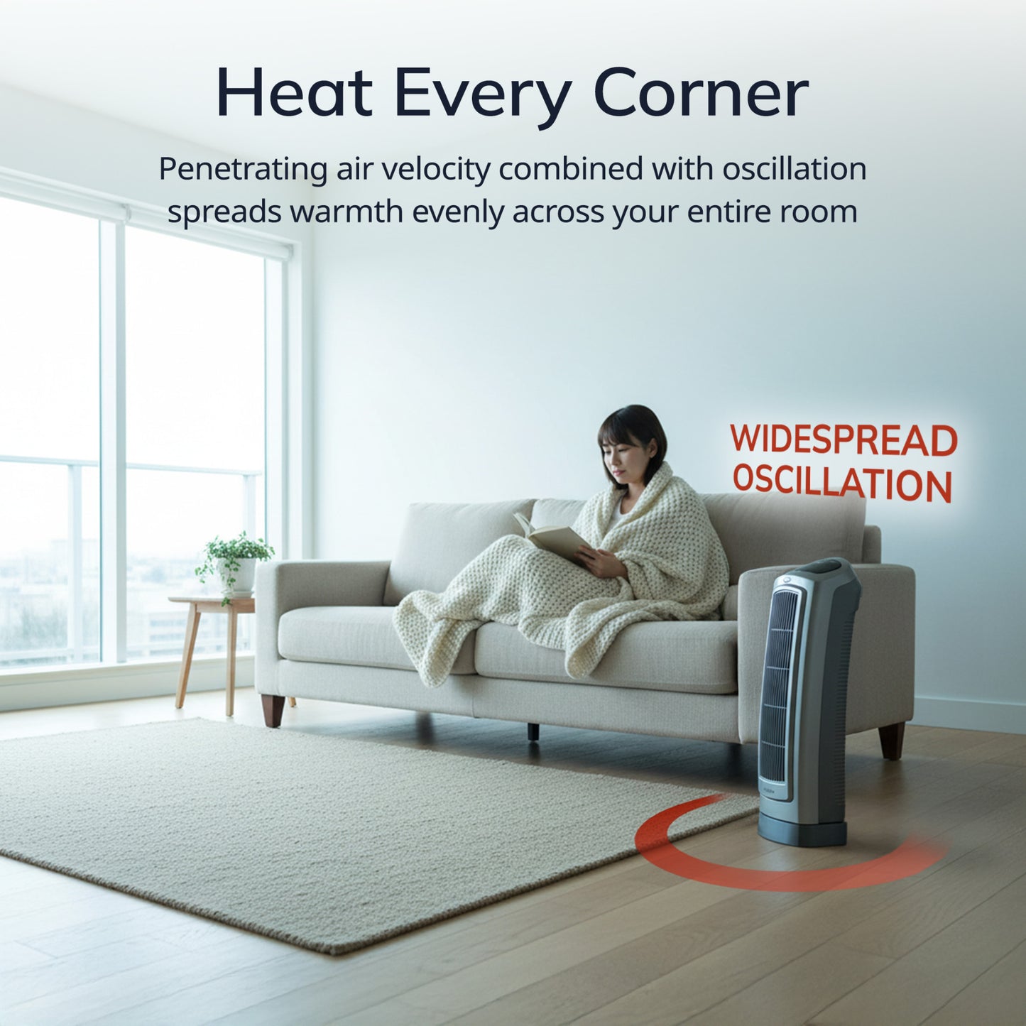 Lasko 1500W Electric Portable Oscillating Ceramic Space Heater Tower with Digital Display, 5538, Gray