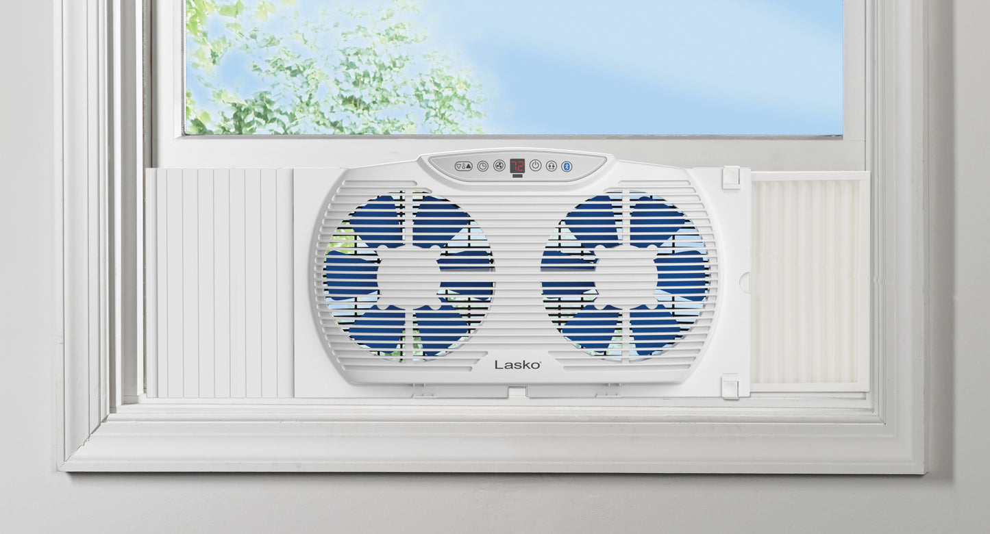 Lasko Electrically Reversible Twin Window Fan with BluetoothÂ® Technology, W09560, White